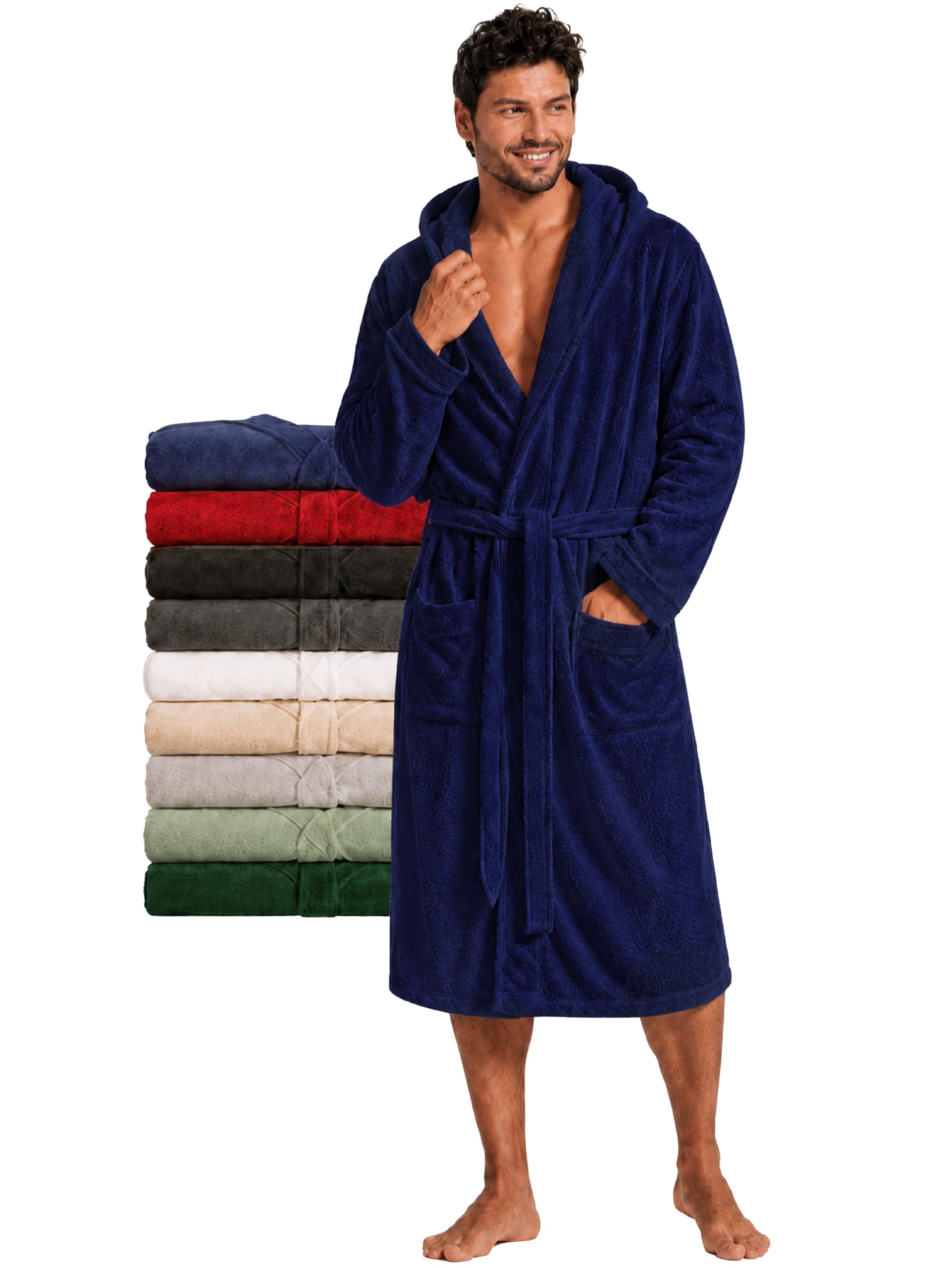 Twinzen Accappatoio per Uomo con Cappuccio in Spugna, 2 Tasche, Cintura Cotone Senza Prodotto Chimico, Oeko Tex - Vestaglia per Uscire dalla Doccia, Assorbente e Confortevole