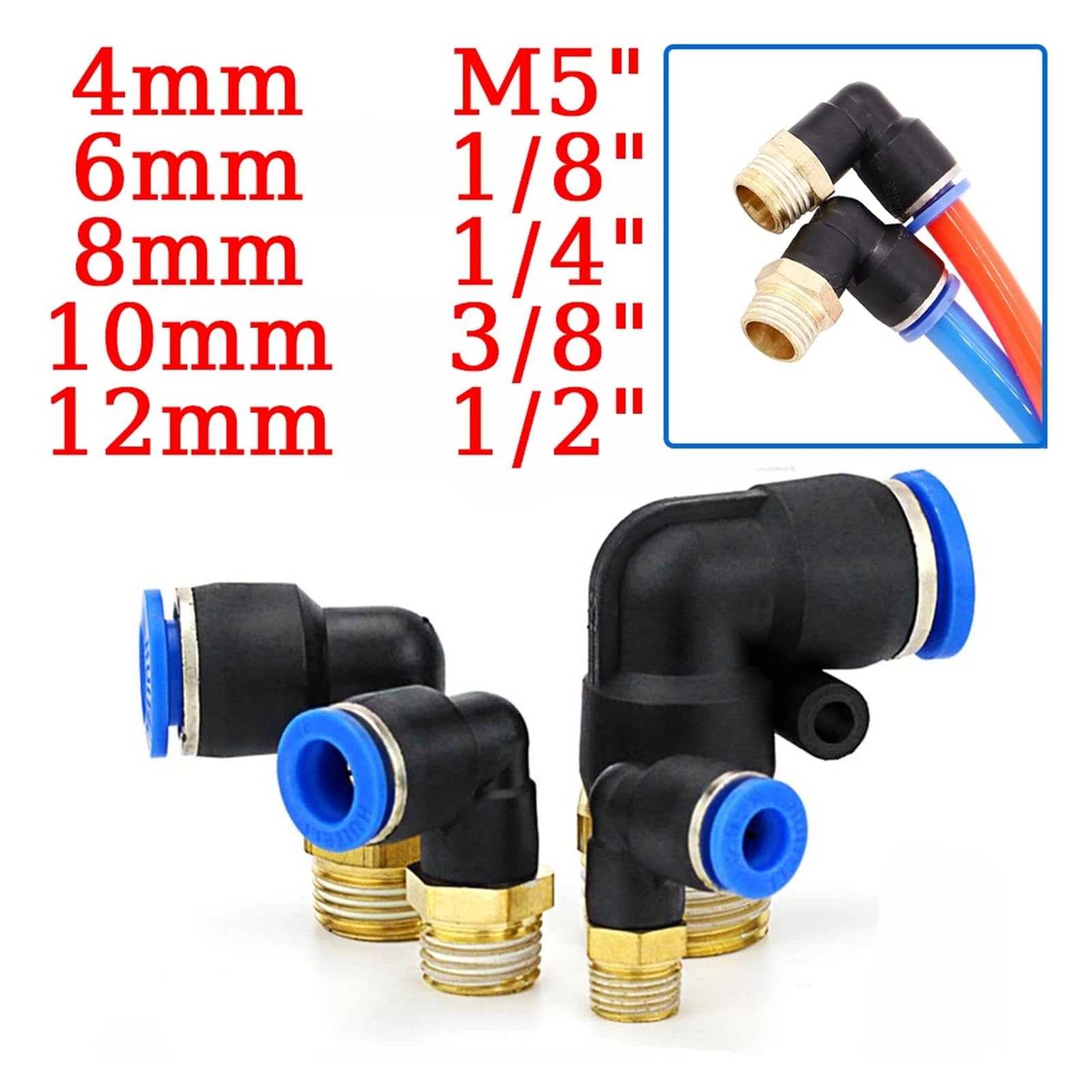 Conector Neumático Acodado, Racer Rápido Manguera Roscada