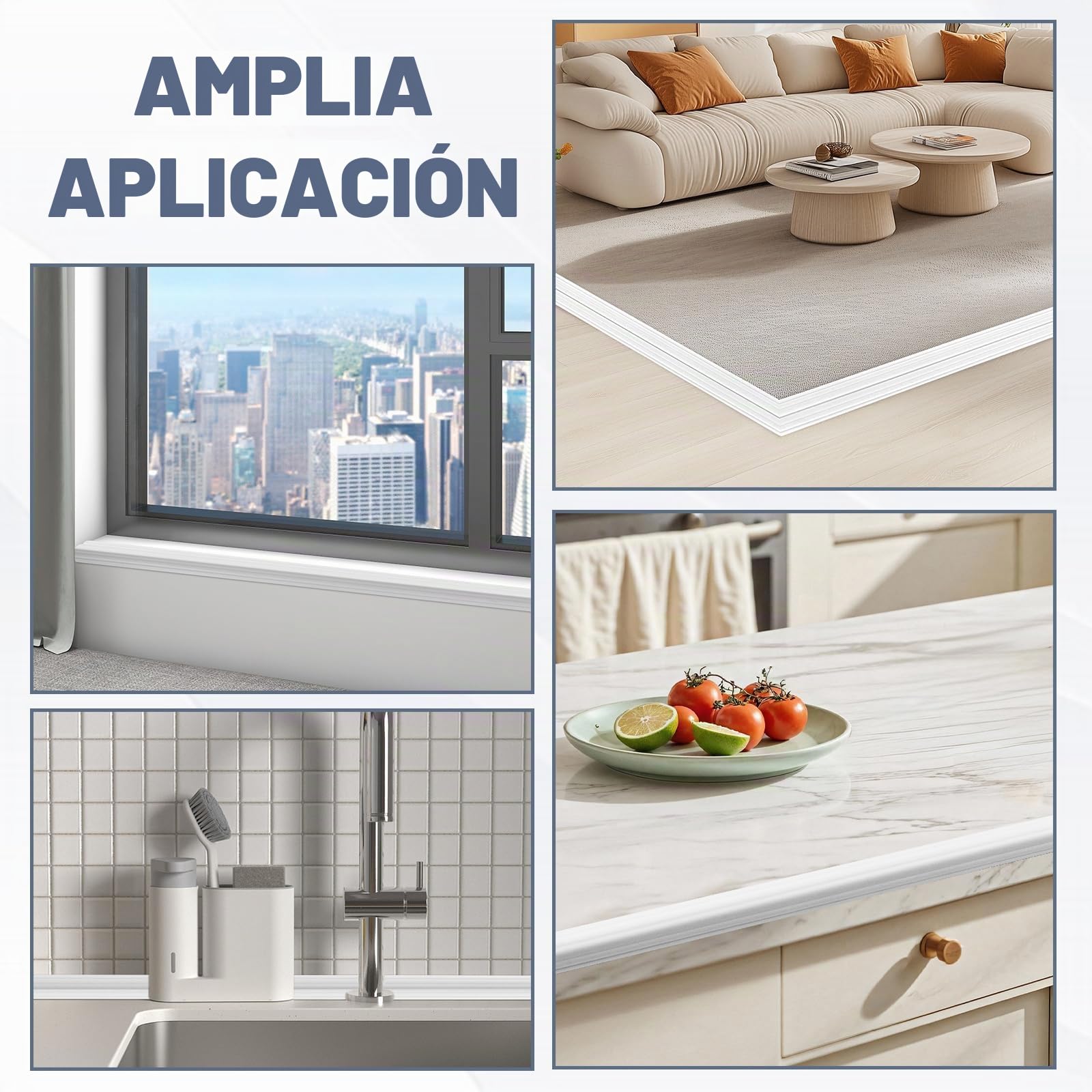 Molduras de pared autoadhesivas molduras decorativas protector esquinas pared rodapie PVC protección de esquinas y bordes (40mm×3m, Blanco)