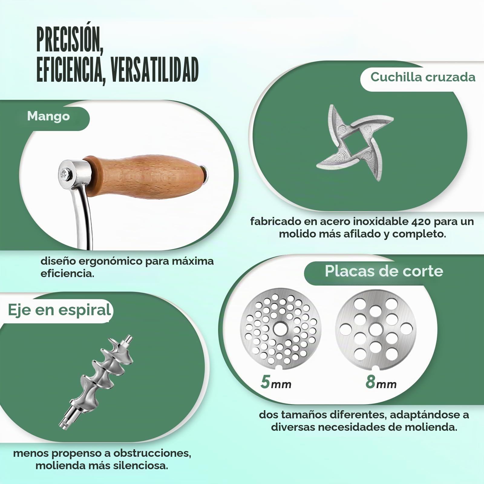 Huanyu Picadora de carne de acero inoxidable con relleno de salchichas y accesorio para galletas, apto para lavavajillas, para carne de vacuno, cerdo y verduras, picadora de carne (n.º 12)