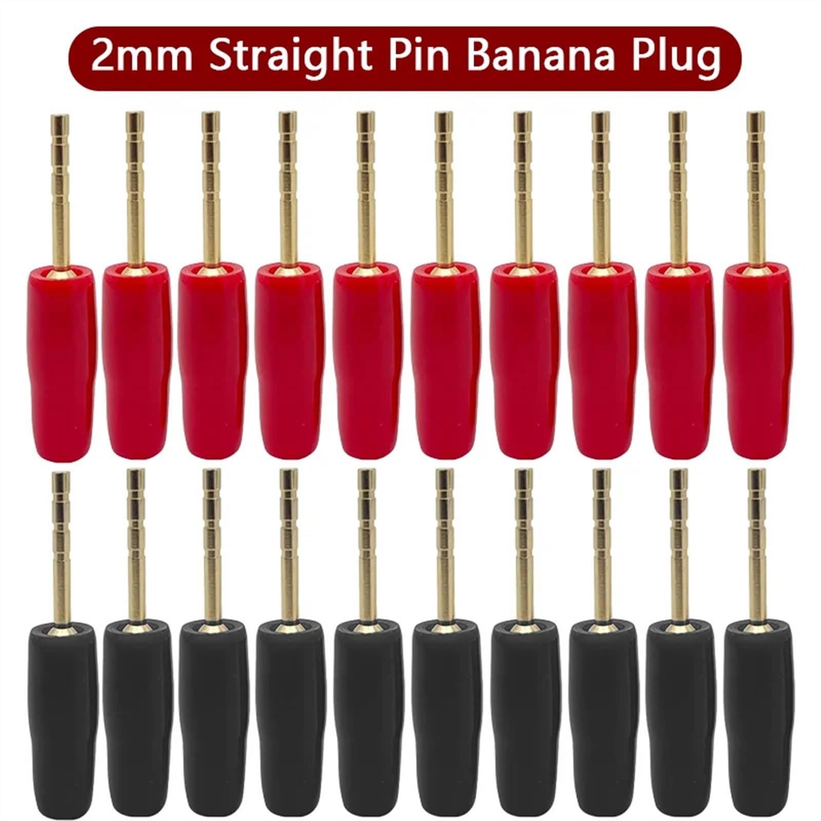 Adaptateur de fiche Banane en cuivre plaqué Or, 2mm, 20 pièces, bornes Banane Droites, fiches de Haut-Parleur, connecteur de câblage(20 Red)