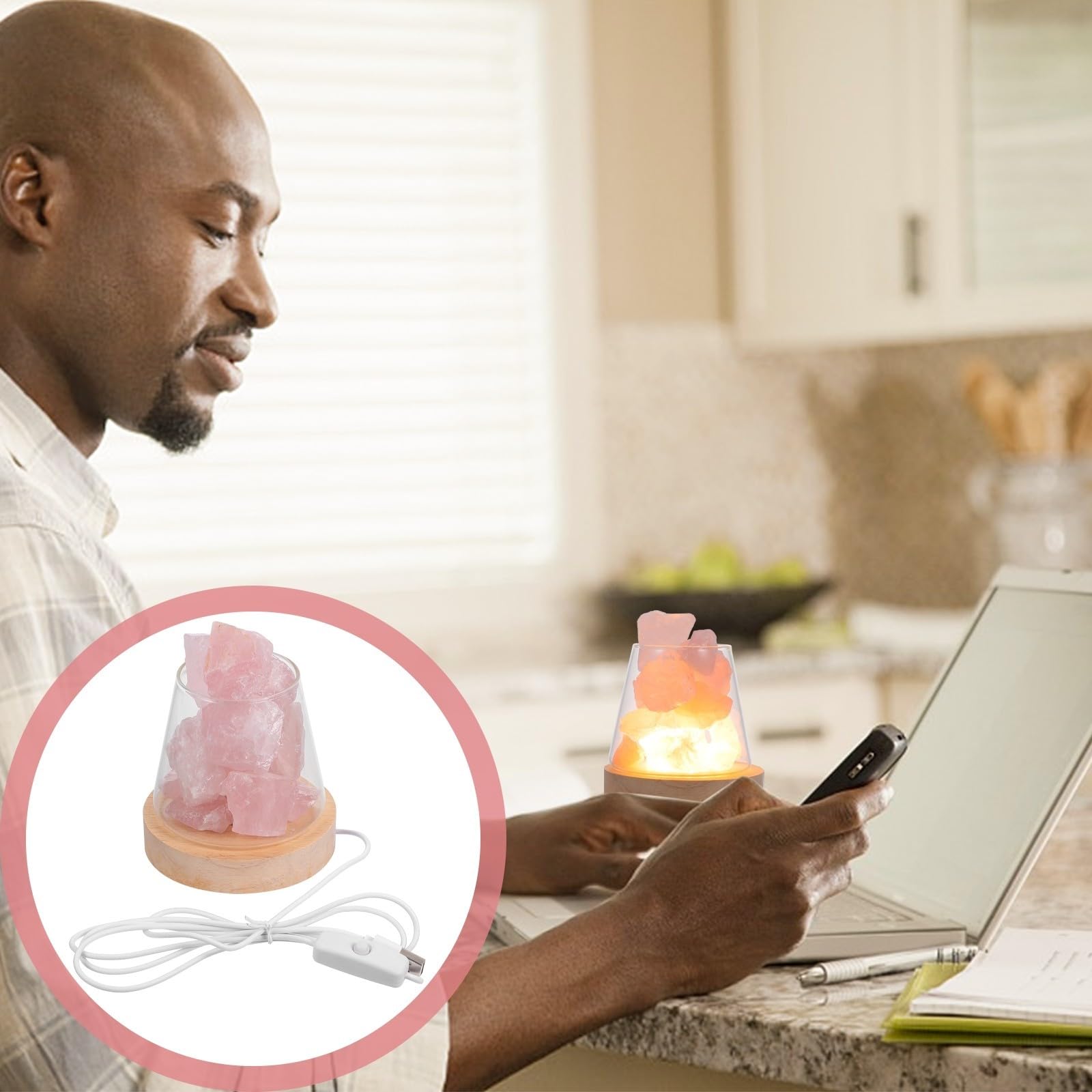 YARNOW Lámpara de Fragancia de Piedra de Cristal Rosa para Dormitorio y Sala, Luz Nocturna Práctica Función de Ambientador y Diseño de Vidrio Elegante