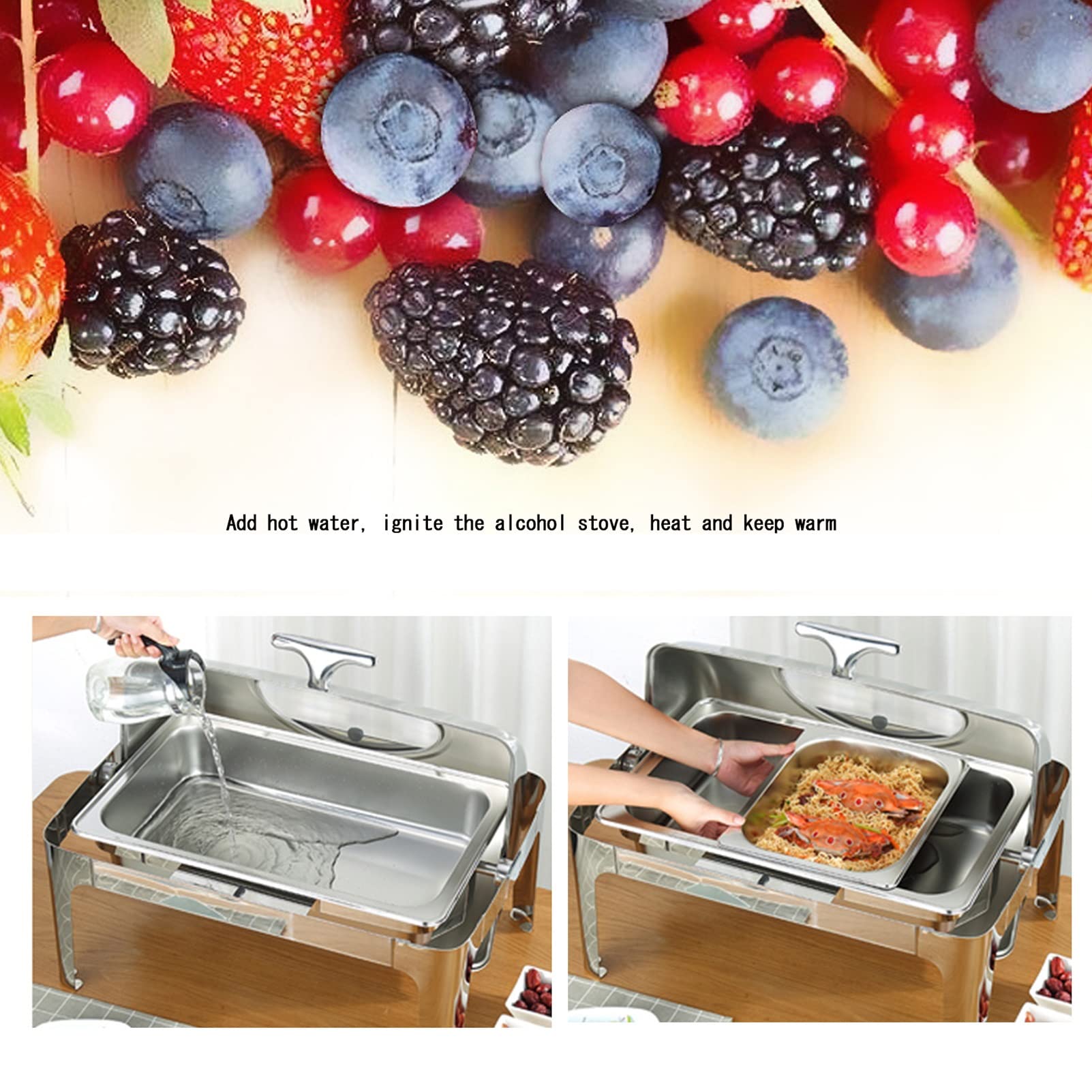 Olla de Calentamiento de Aislamiento Calentador de Alimentos Calientaplatos de buffet de Acero Inoxidable Chafing Dish Servidor Termostato de temperatura,Bandeja Calientes Función Mantenimiento Calor