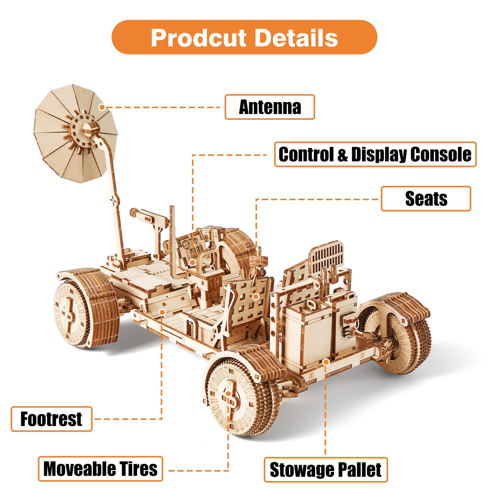 Drewniane puzzle 3D dla dorosłych, zestaw do samodzielnego montażu, mechaniczny pojazd księżycowy, zestaw do majsterkowania, pojazd terenowy księżyca, model drewniany, prezent, 388 elementów