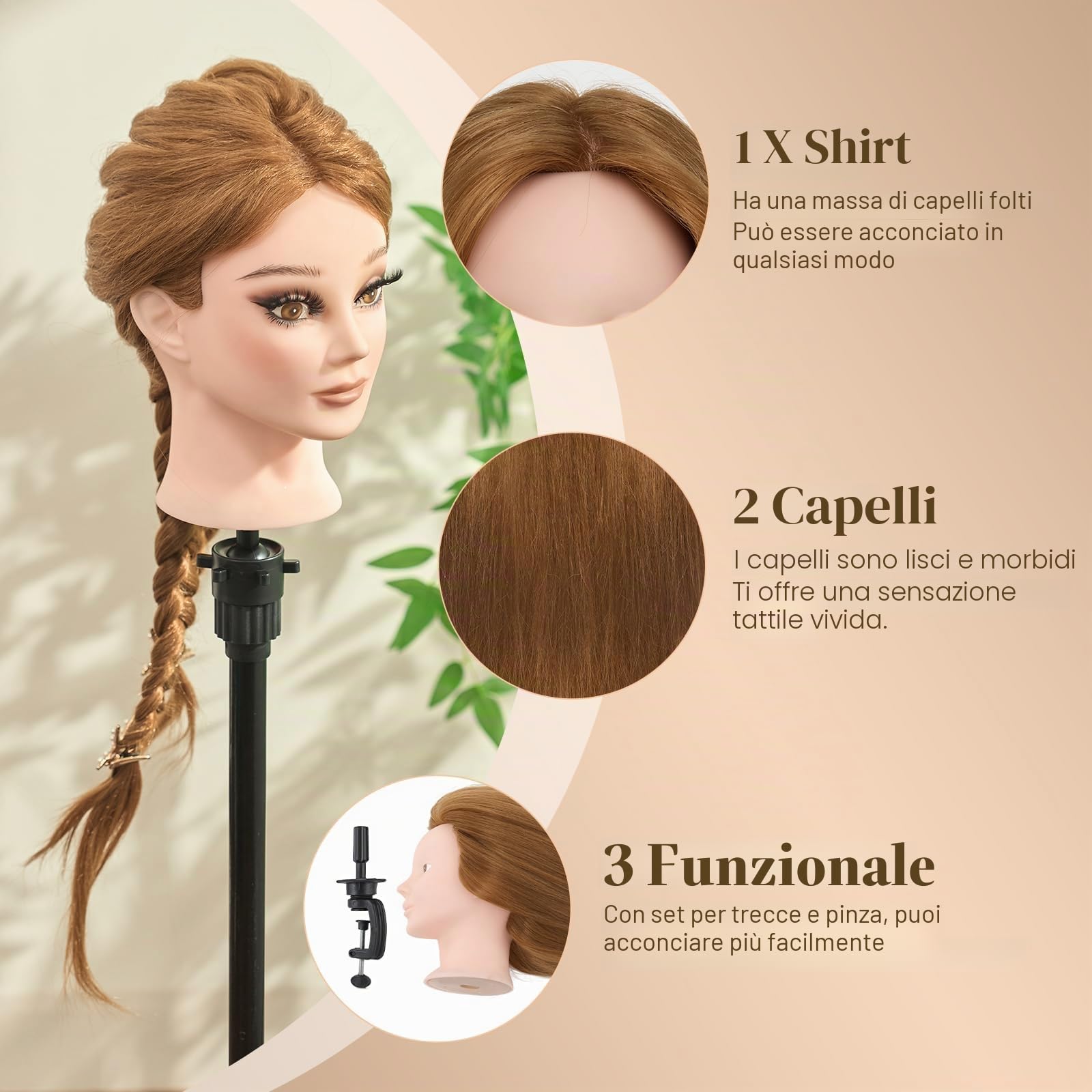 Neverland 24" Testa Manichino 80% Capelli Veri per Parrucchieri con Morsetto