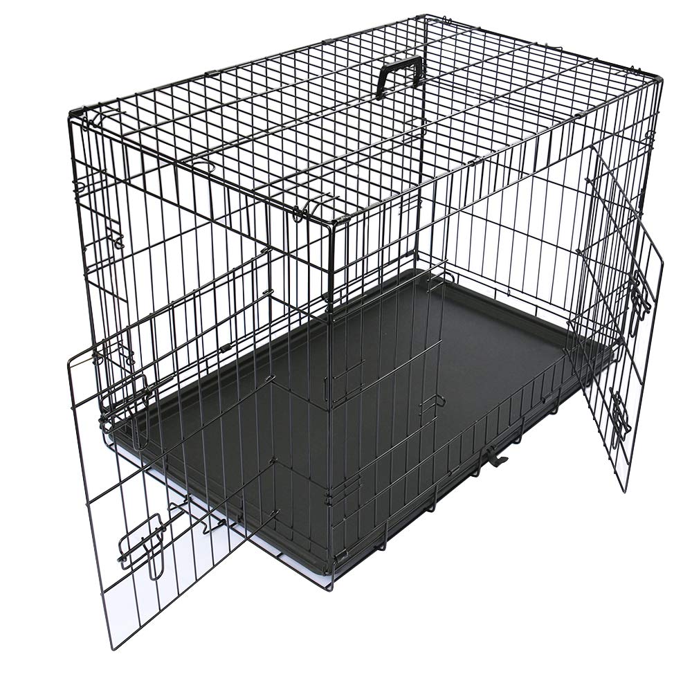 Green Bay Dog Crates Double Doors Foldable Metal Pet Puppy Cage with Tray Training Traveling Crate Large (36 Inch)