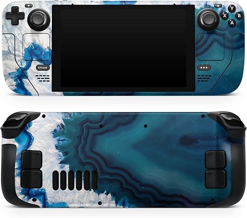 Miniatura 6 de Design Skinz - Compatible con Steam Deck - Calcomanía protectora de vinilo extraíble resistente a los arañazos - Rebanada de ágata azul brillante