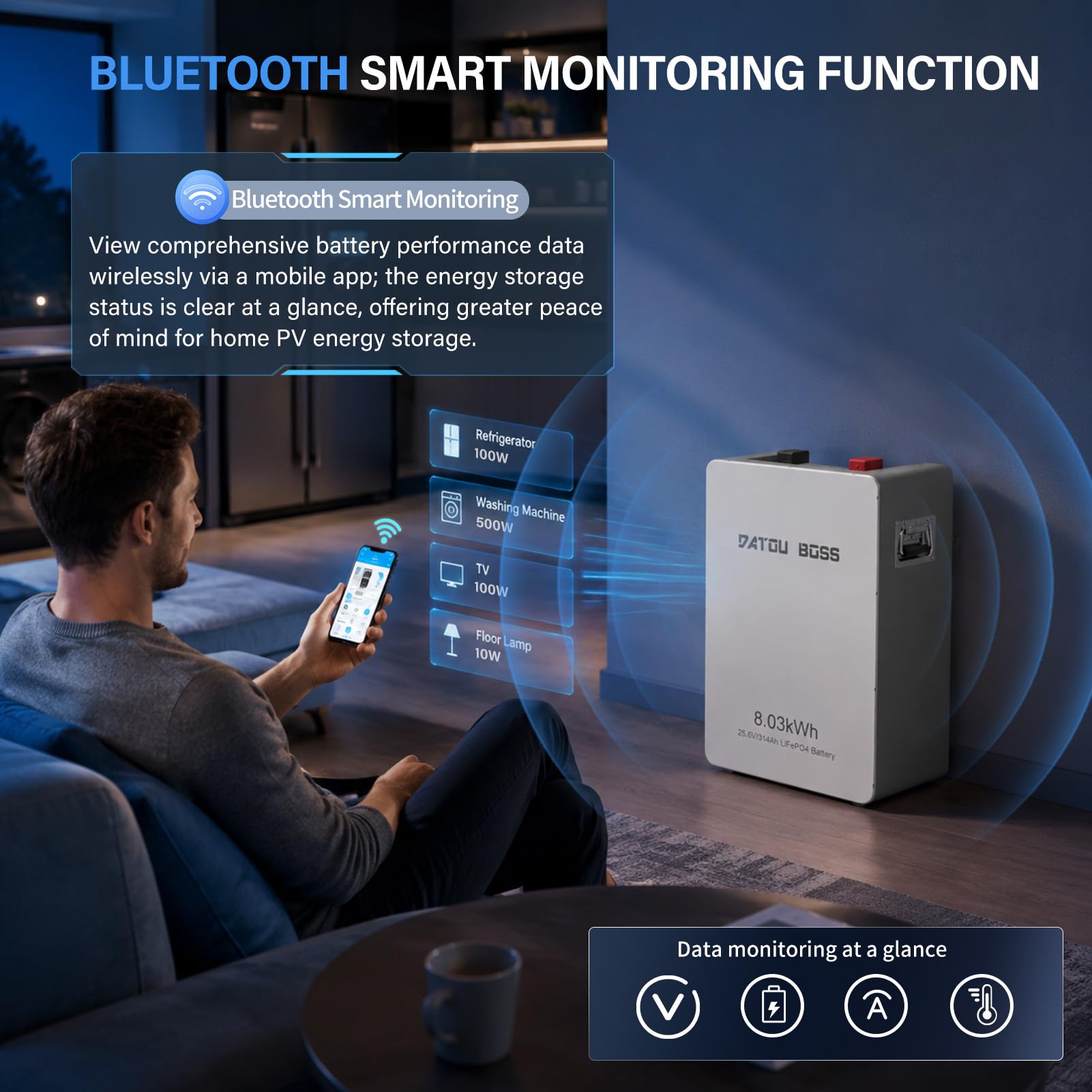 DATOUBOSS Batteria LiFePO4 24V 314Ah,integrata 200A BMS 8000+ cicli MAX 8,03KWh supporta il collegamento in parallelo, elevata capacità della batteria e ampia gamma di applicazioni | 8,03 kWh, 8000+ cicli, batteria al litio da 24 V, supporta il circuito p