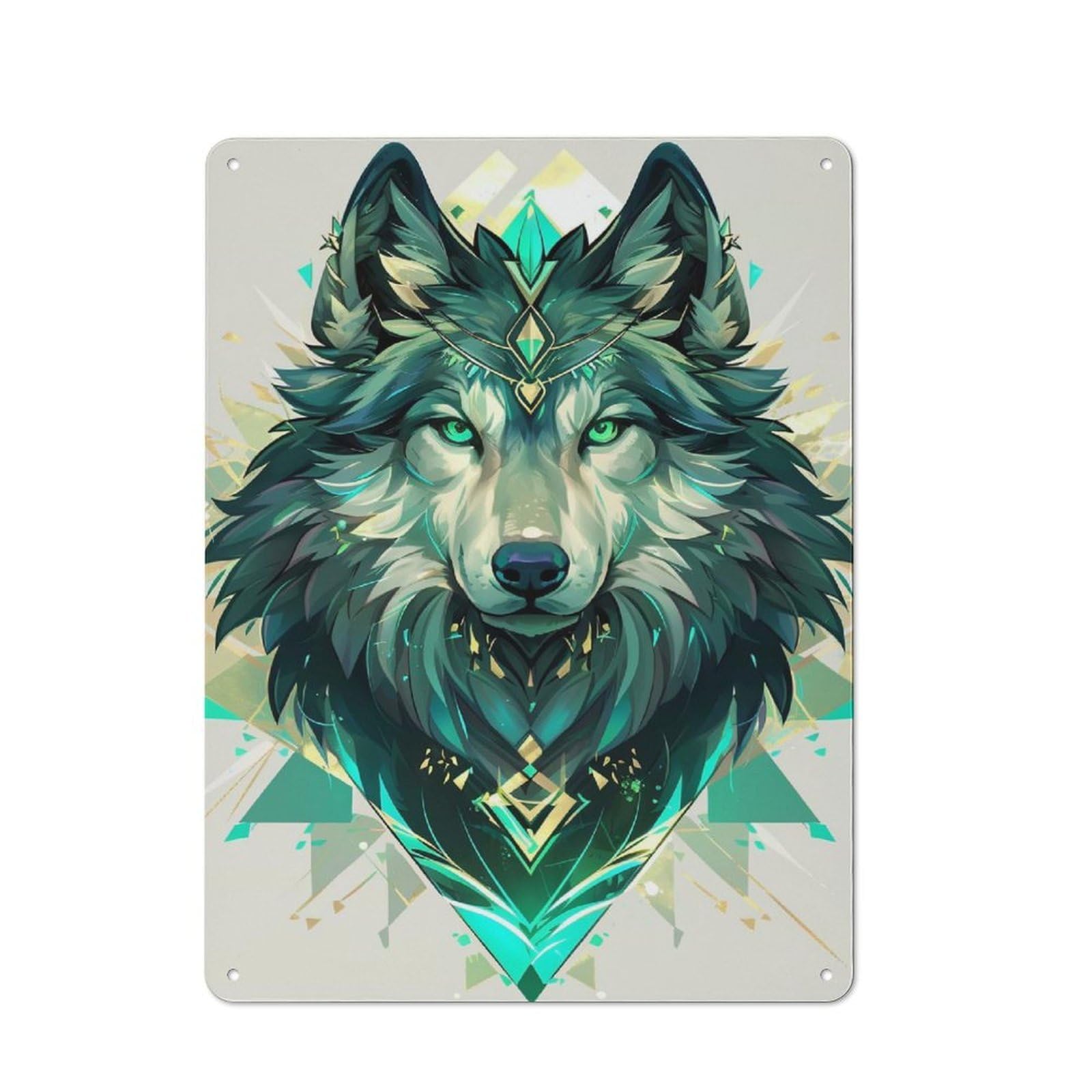 Junmoney Style-21 Emerald Wolf Friendly Metal Wall Decor 40X30cm, Vintage Metal Sign For Tea Room, Shop Wall Or Breakfast Area