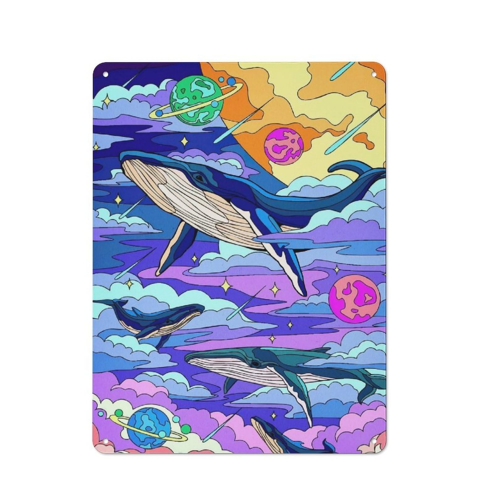 Junmoney Whales Space Animal Tin Wall Plaque 40X30cm With For Bar Or Restaurant, Housewarming Wall Decor For People Furnishing Bar And Restaurant