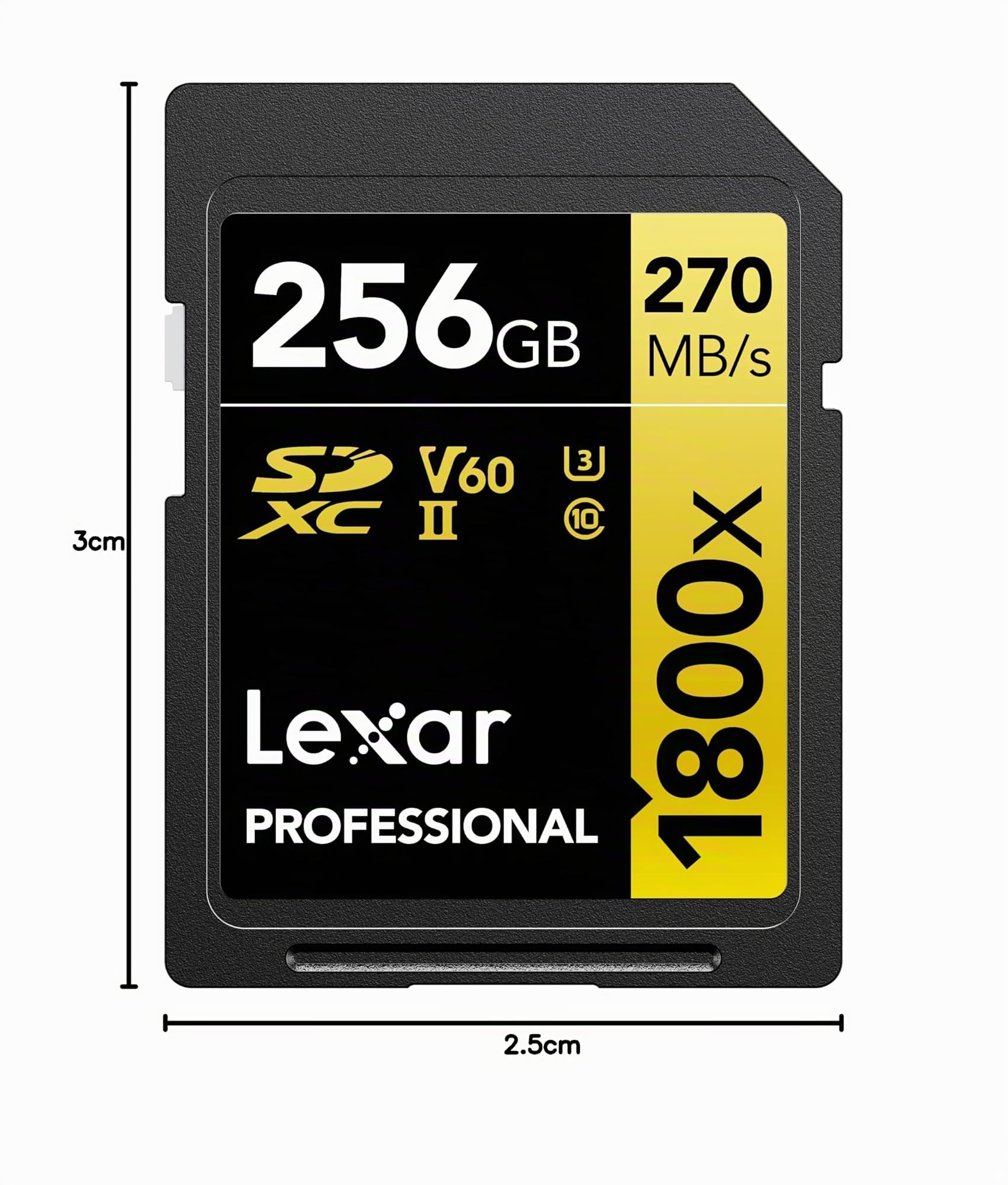 Lexar SDXC Professional 256GB 1800x UHS-II Gold Serie Class 10 U3 V60 für 4K Videoaufzeichnung schwarz