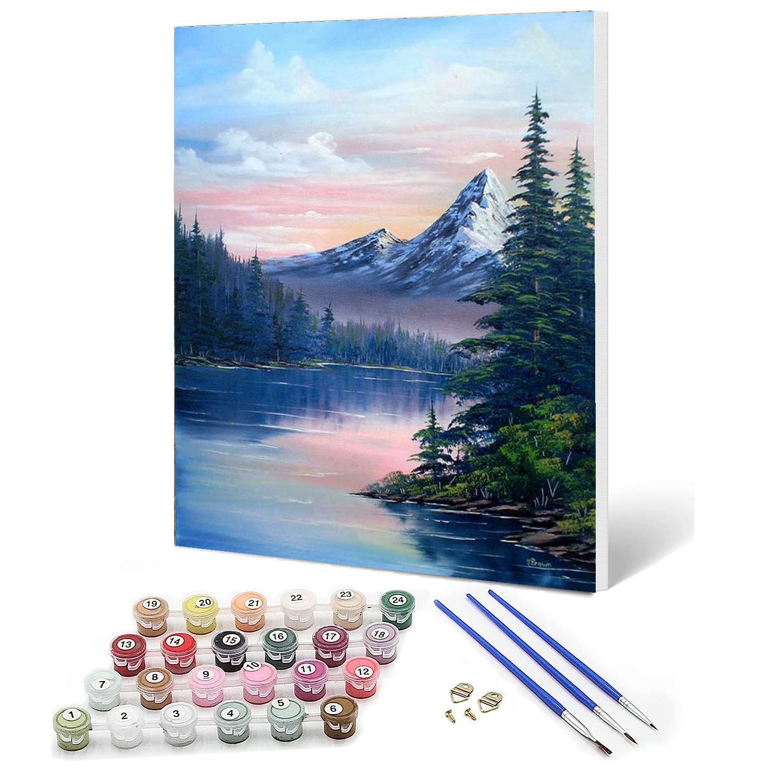 Ediximi Paint by Numbers Kit for Adults DIY Paint by Number 12" x 16" Canvas with Wooden Frame Drawing Arts and Crafts for Adults and Beginners,Snowy Mountains