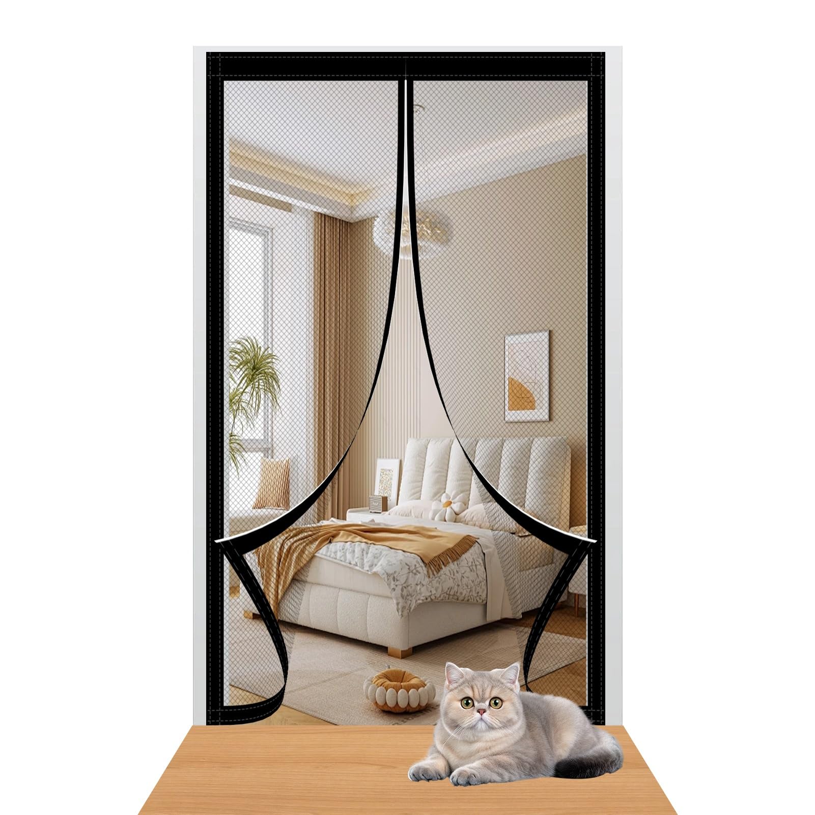 Yxrs Black Mosquito Door Net Magnetic 142 X 203 Cm Easy To Install Without Drilling Door Fly Screen Curtain With Powerful Magnets/Full Frame Magic Tape For Home Office Balcony Patio Garden,