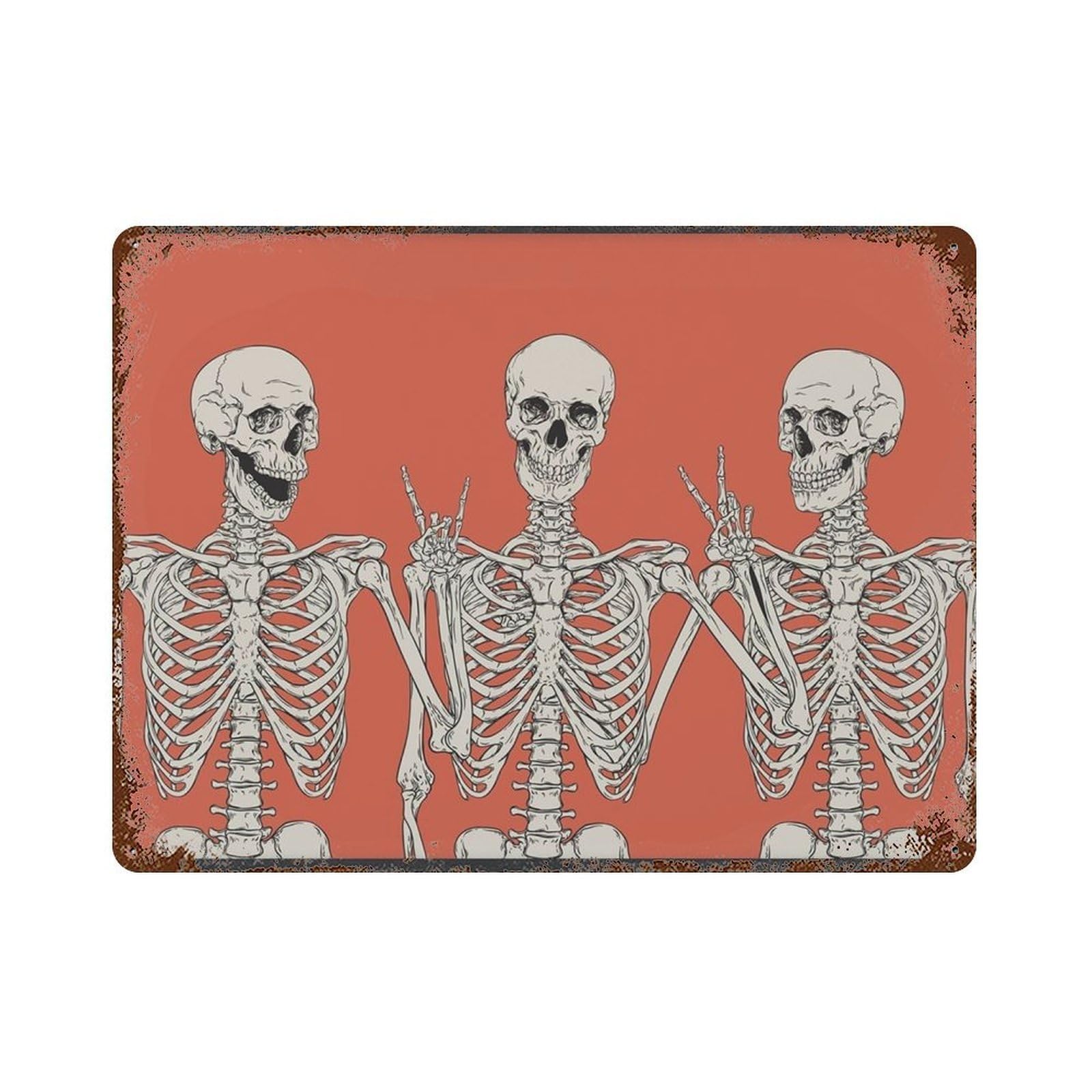 xiaoxiaoshen Retro Halloween Three Skeletons Rock On, Gothic Skeleton Line Art Wall Decor Art Metal Tin Poster Modern Home Decor Art Home Bar Shop Decorations Vintage Sign 30x40cm