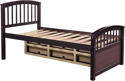 Miniatura 56 de SOFTSEA Cama de almacenamiento de tamaño individual con cajones de almacenamiento, no necesita somier (cereza) Cereza,Blanco,Gris (Antique