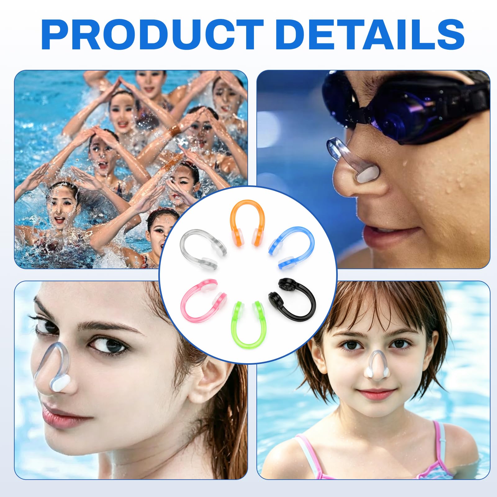 Pack 6 Pinzas Nariz Natacion Antideslizantes en Silicona – Pinza Nariz Natación Adulto y Niños, Accesorios Piscina Coloridos para Buceo y Natación, Equipo Acuático Suave para Aprendices