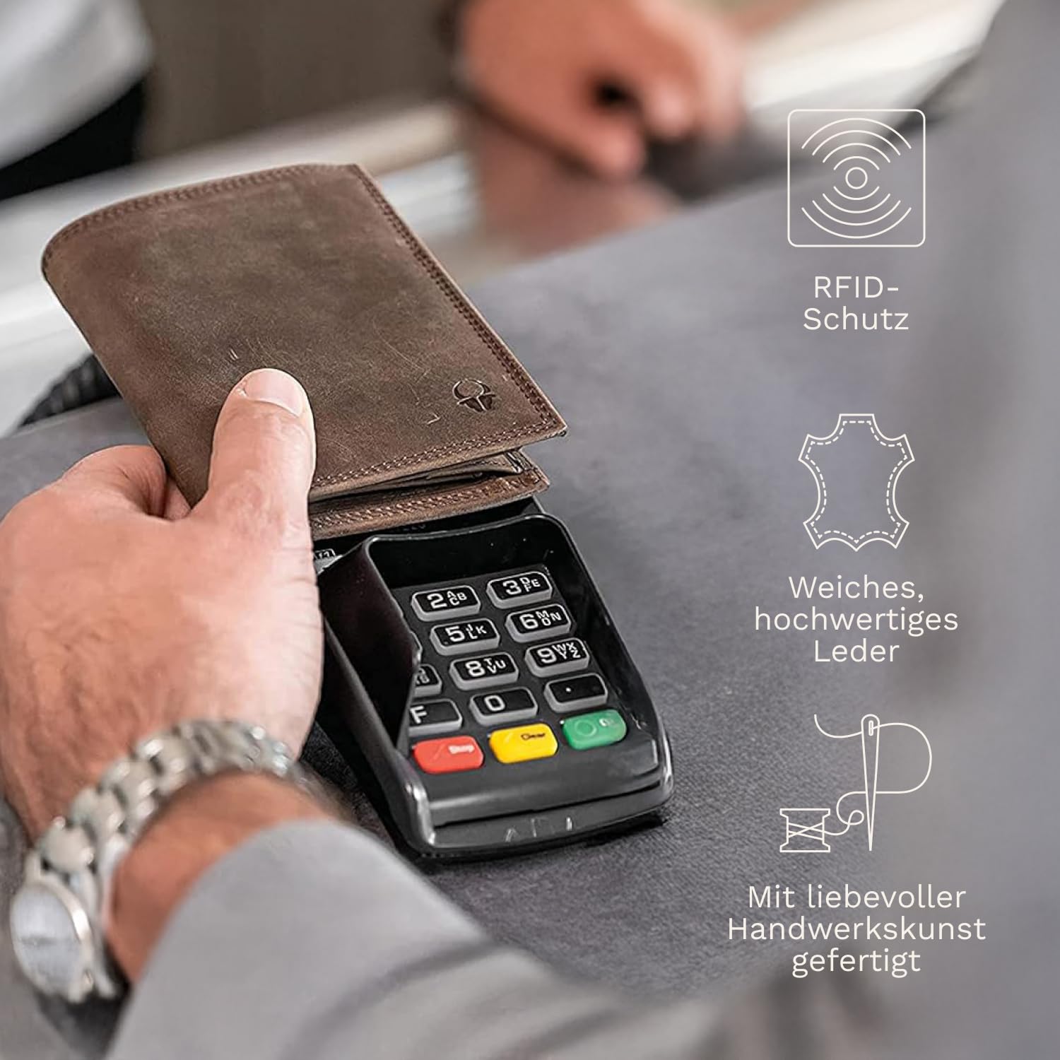 DONBOLSO Geldbörse Wien I Großes Portemonnaie aus Leder für Herren I Geldbeutel und RFID Schutz- New