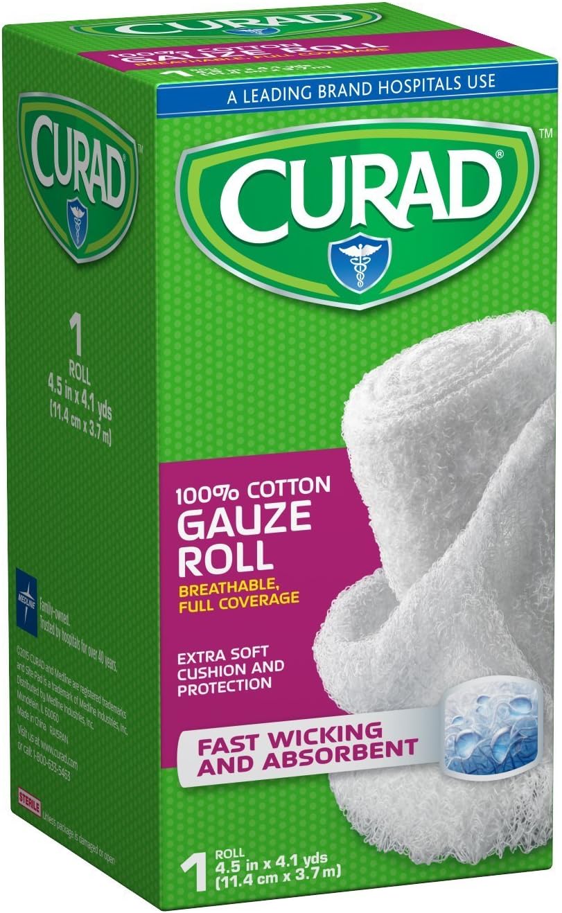 CURAD Cotton Stretch Rolled Gauze, Conforming Stretch Bandages Designed for Effective Wound Care & Comfort - Ideal for use as a Mummy Wrap, 4.5" x 4 yd (Pack of 24)