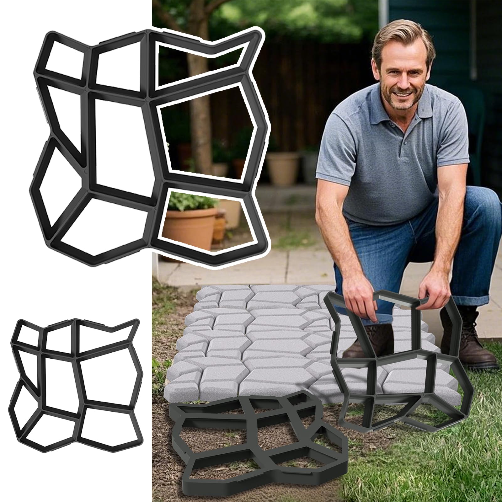 NAIZY 2x Stampo per Calcestruzzo Fai-da-Te per Pietre per Lastricati Nero 9 Griglie Pietre per Lastricati Irregolari 43x43x4cm Plastica, per Sentieri Giardino