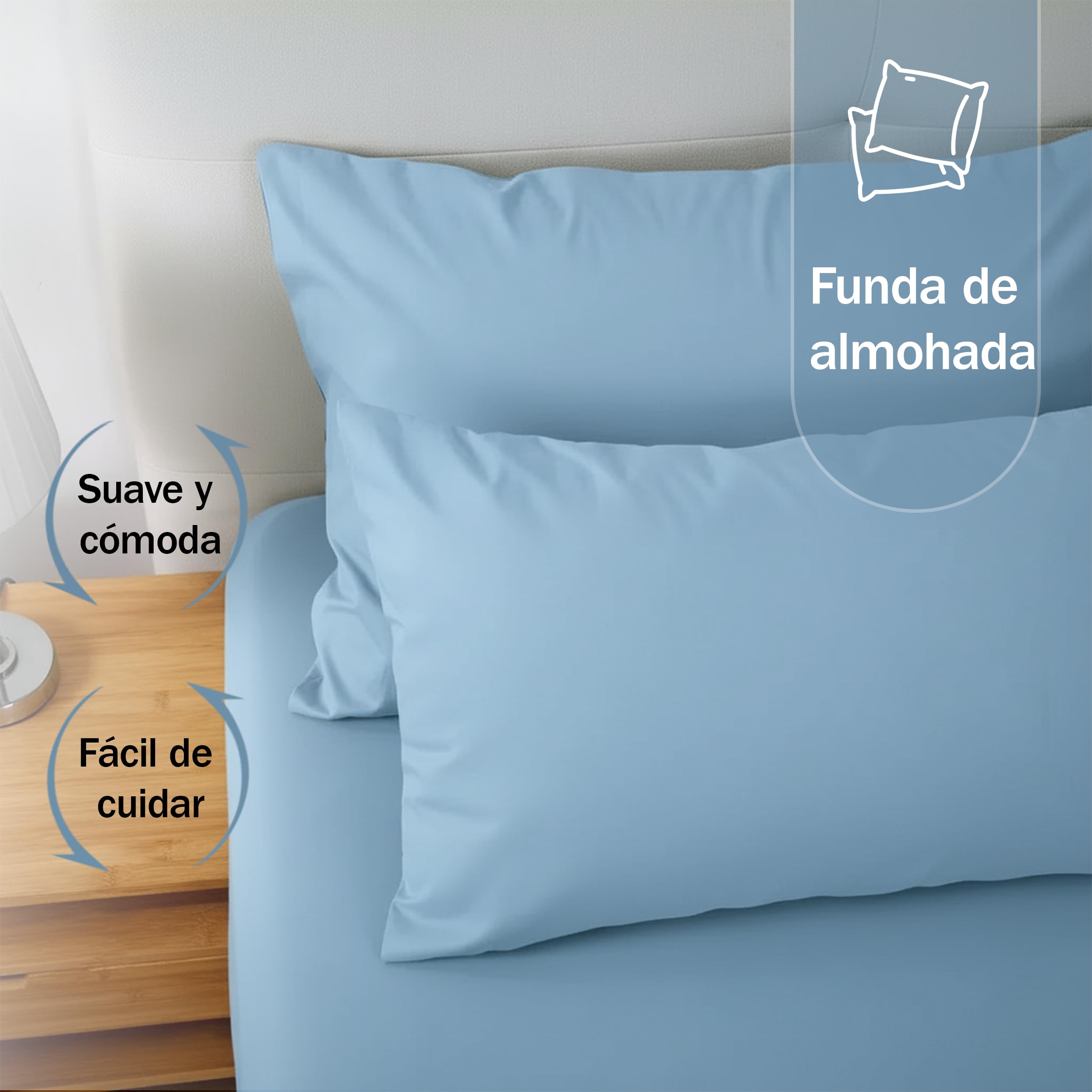 H HANSEL HOME Juego de 2 Fundas de Almohada con Cremallera – Protector de Almohada 100% Microfibra Transpirable y Suave – 70x45cm, Azul — view 2