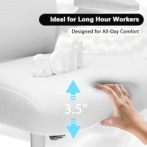 Miniatura 4 de Silla de escritorio de oficina con soporte lumbar ergonómico, cojín de asiento extra grueso, brazos abatibles, respaldo de malla transpirable, silla