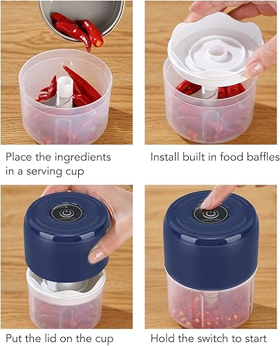 Miniatura 4 de Picadora eléctrica de ajo, 8.5 fl oz, mini picadora portátil de verduras con carga USB, picadora de cebolla, procesador de alimentos portátil para