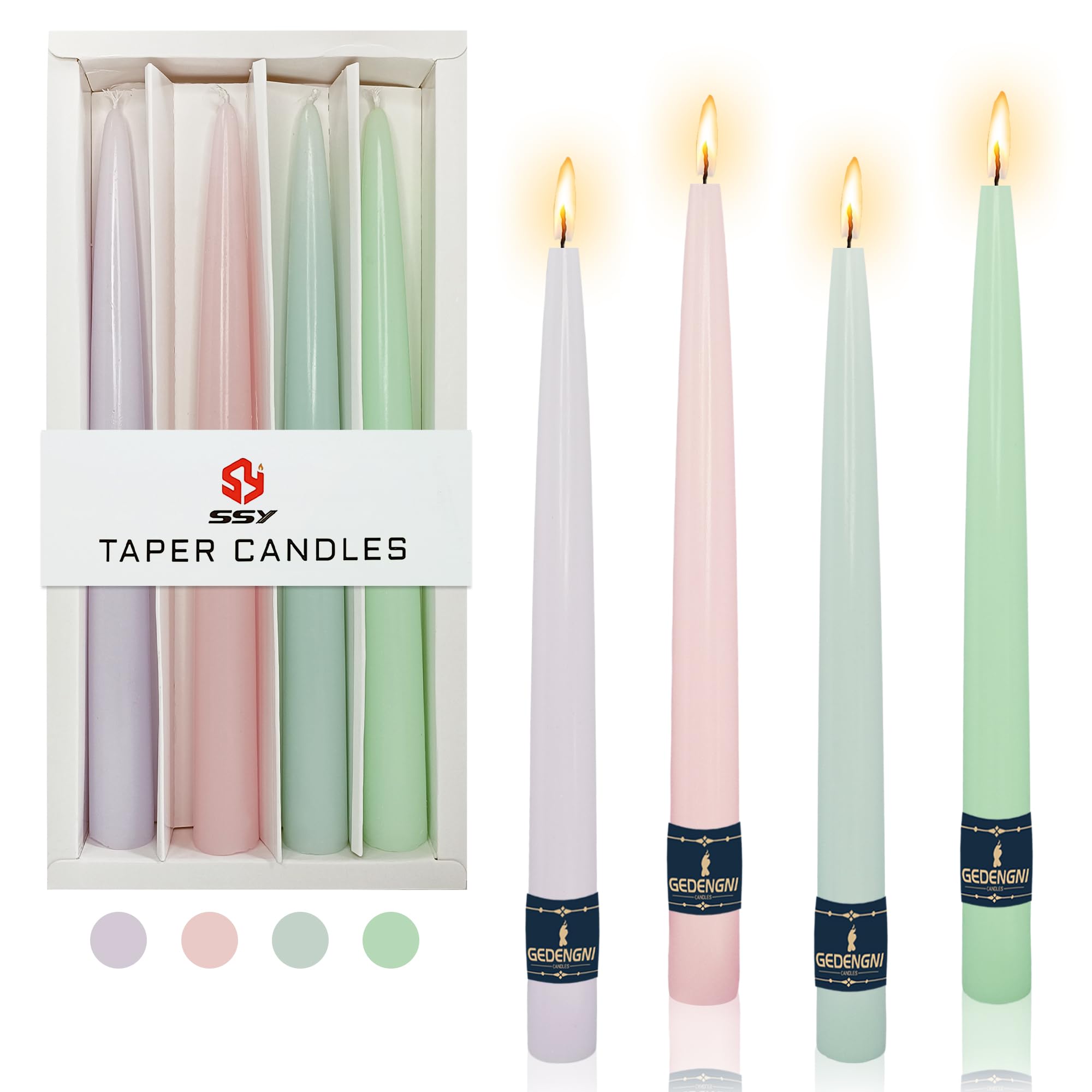 Gedengni Summer Taper Candles, 10 Inch Pink Rainbow Candlesticks, Pastel Sticks for Home Dinner Wedding Party Women Gift, Pack of 4 (19D4P-LIGMIX)