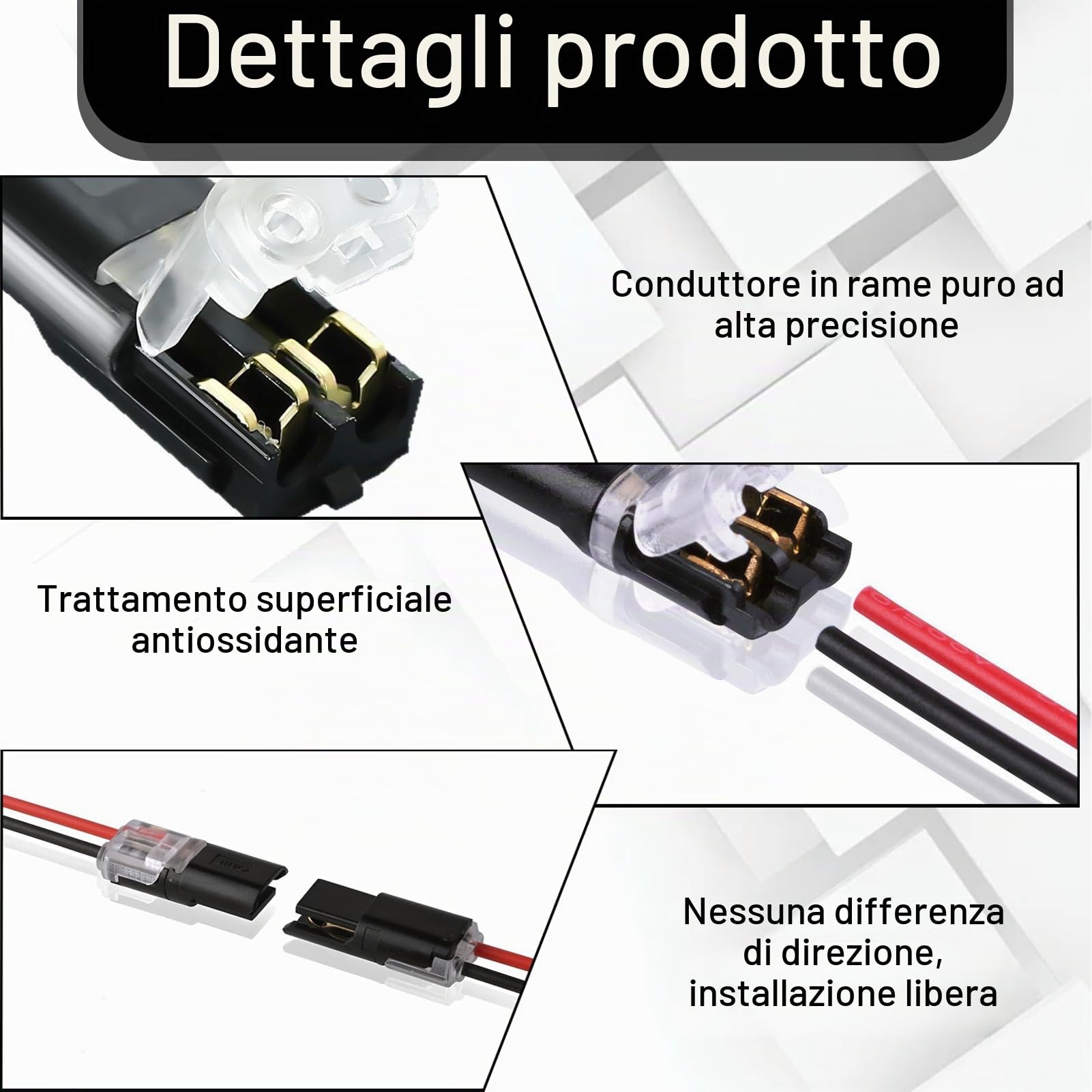 12 pezzi Connettori per cavi impermeabili 12V, connettori a 2 poli, connettori per auto a 2 poli, morsetti a crimpare per cavi auto e camion 18-22 AWG