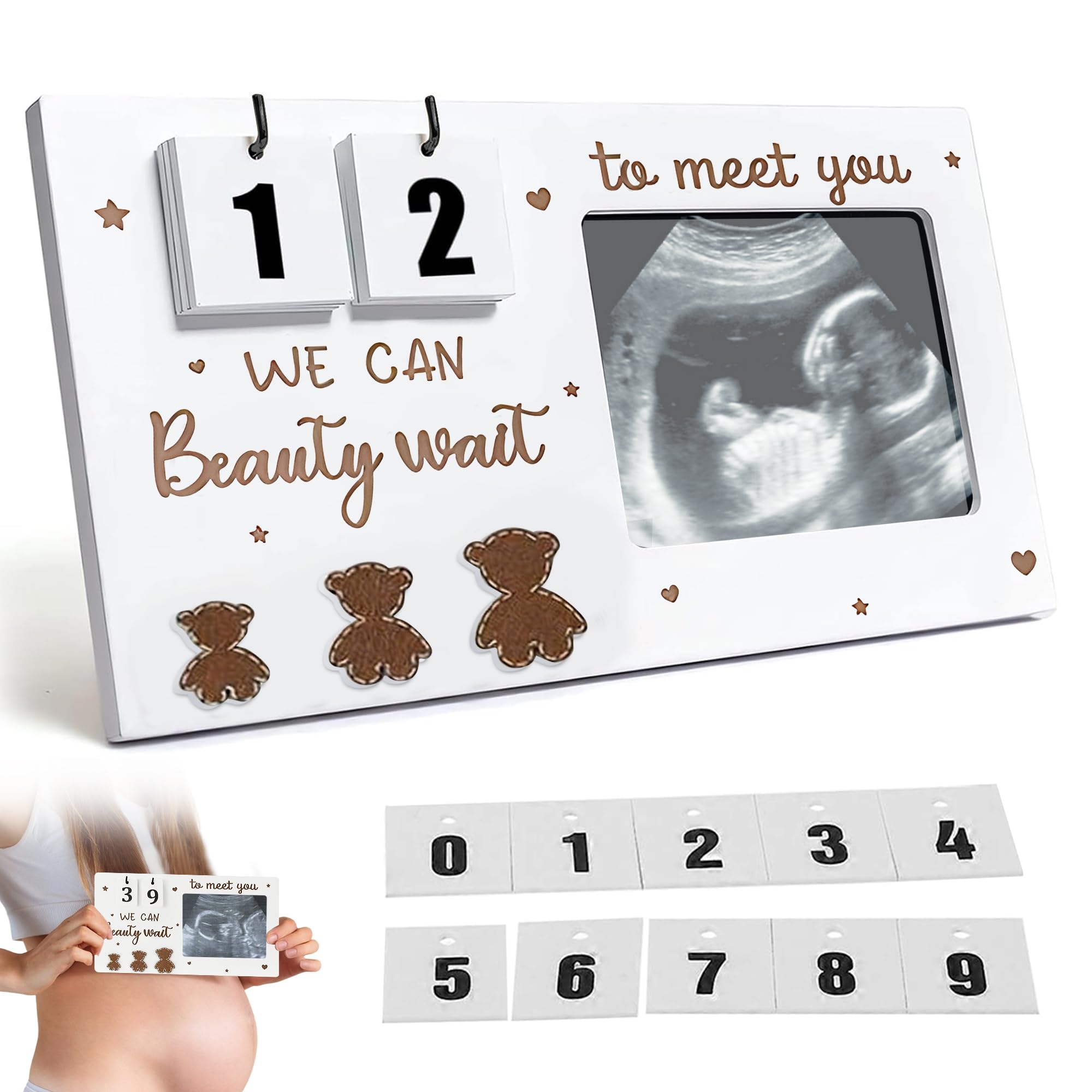 Baby Scan Photo Frames Wooden Ultrasound Picture Frame Pregnancy Gifts for Mum Expecting Cute Baby Countdown Weeks Record Frame Mum to Be Pregnancy Announcement Gifts