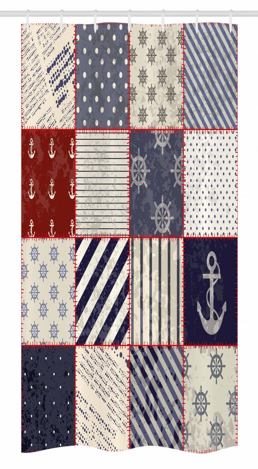 Tenda Doccia Ambesonne Nautical 70 Pollici – Motivi Marittimi Con Ancora E Nodi Da Marinaio, Tessuto Con Ganci, Vermiglio/Blu/Ivory
