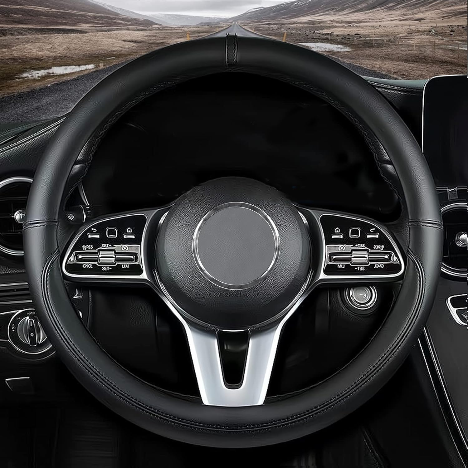 Custom fit for Buick Car Steering Wheel Cover, Nappa Leather Non-Slip Steering Wheel Cover, Designed for Buic-k Interior Accessories (Black,for Buick) Black for Buick