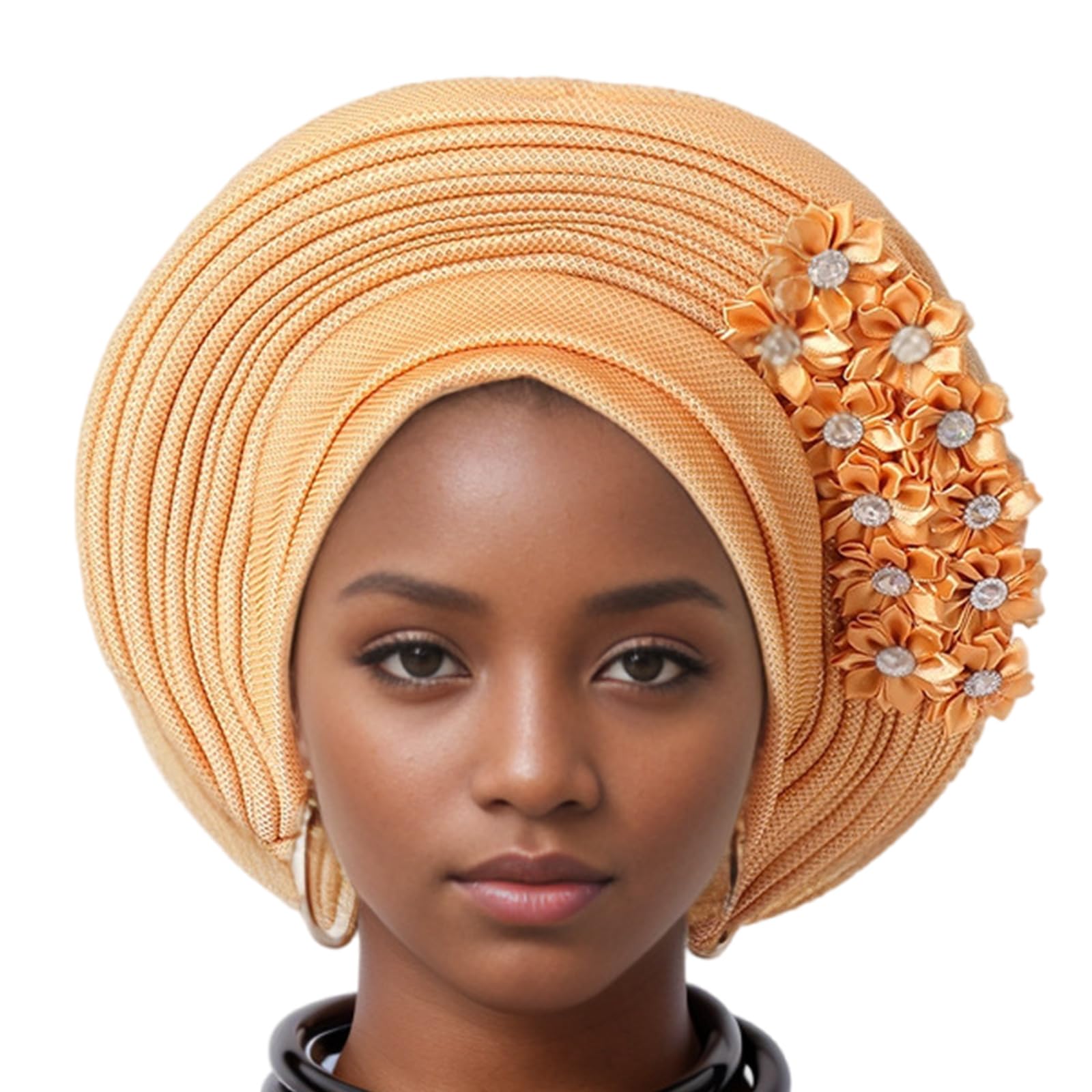 Cappello Turbante nigeriano da Donna, Berretto Avvolgente con Testa Turbante in Filato Brillante per Cappello Multistrato da Matrimonio Formale