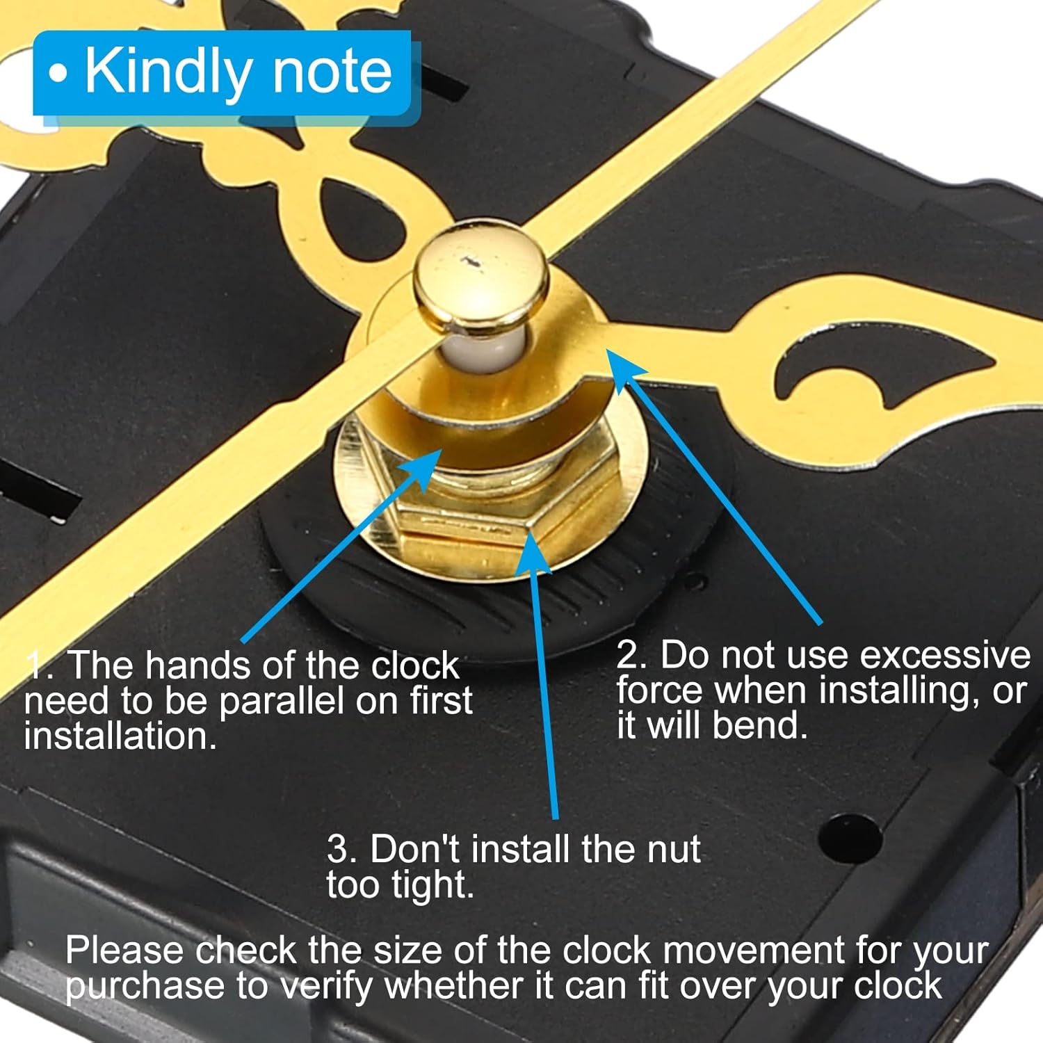 PATIKIL Clock Mechanism Replacement, 1 Set Quartz Clock Mechanism Battery Operated DIY Wall Clock Hands and Motor Kit Movement DIY Repair Parts, Golden