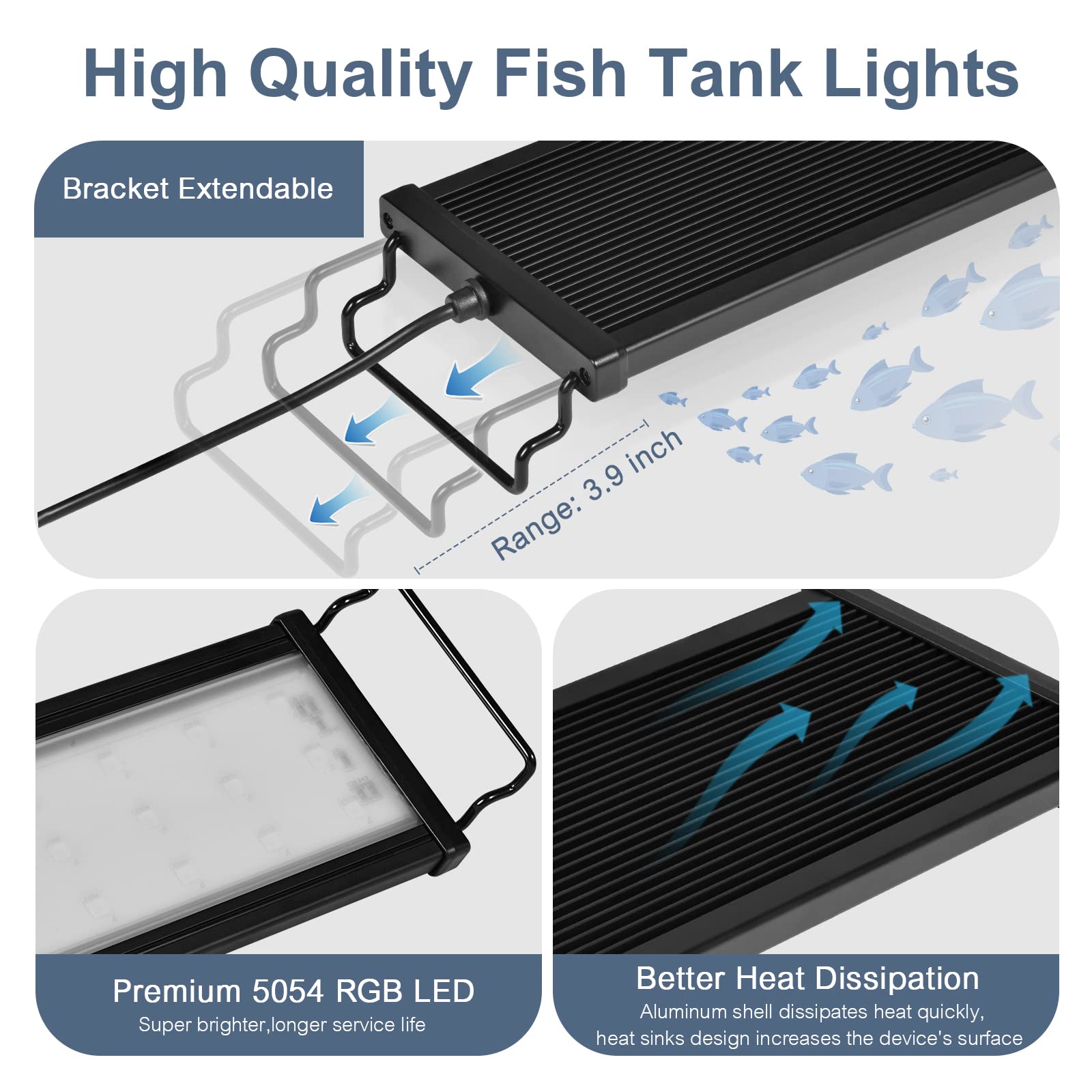 LED Aquarium Smart Éclairage Aquarium, Bluetooth Smart APP Control Fish Tank Light, 50W RGBW Spectre Complet Lumiere Eclairage, Mode programmable DIY, avec Minuterie,Convient 120-140cm aquariums.