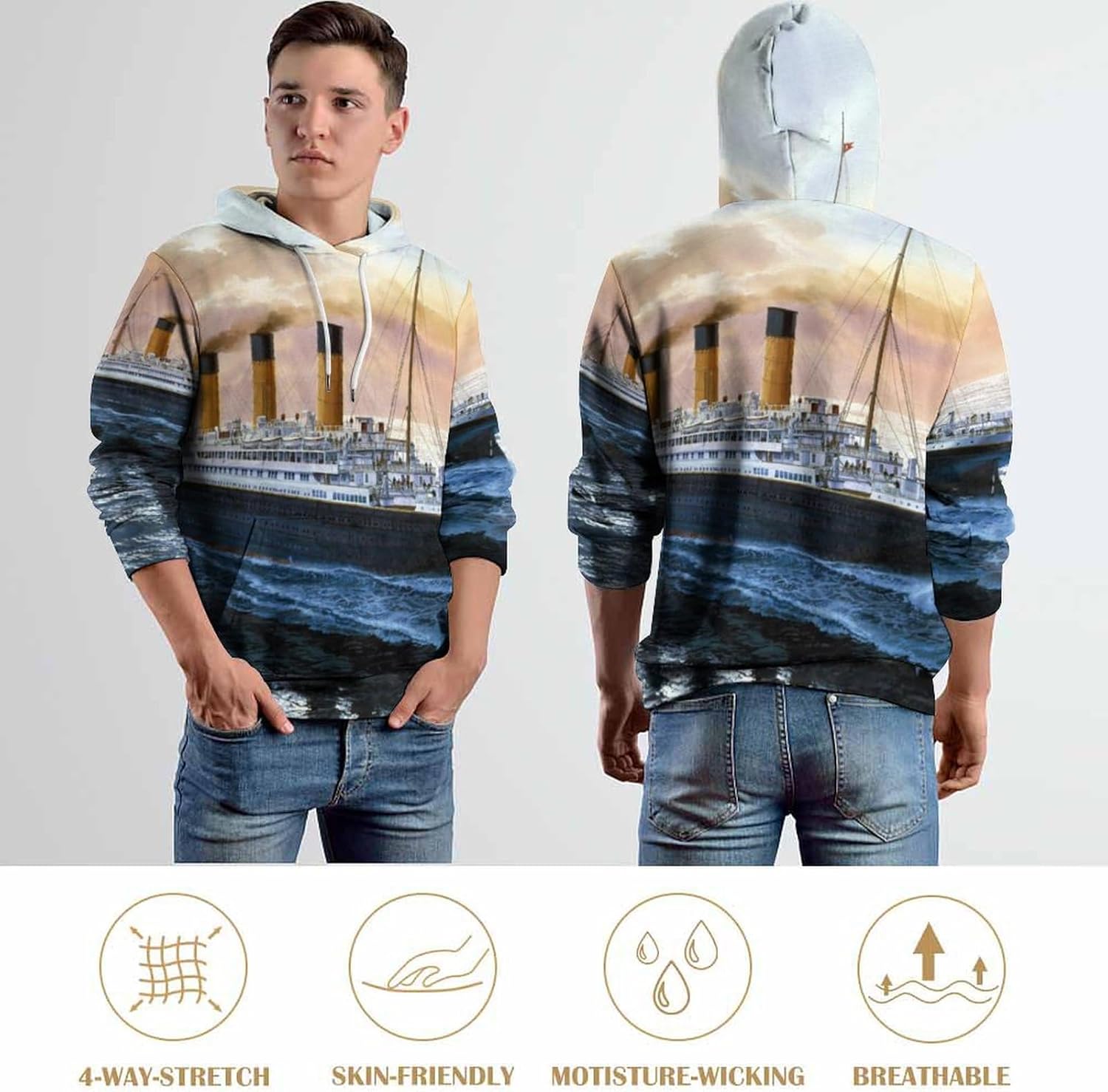 Retro Titanic Famous Old Historic Hoodie Pullover Hooded Sweatshirt Lightweight Sweater Tops with Pocket for Men Women
