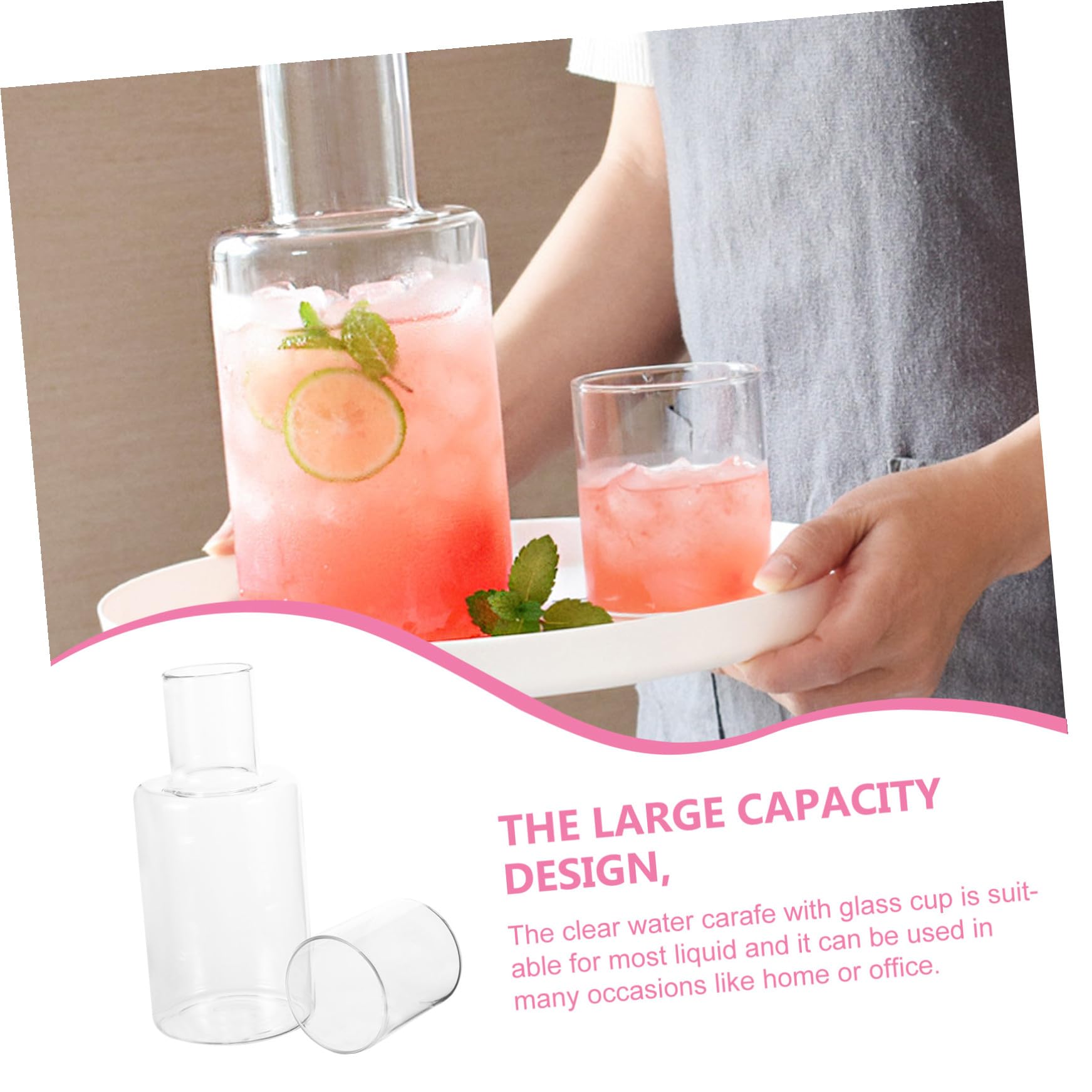 1 Satz Glas Wasserkaraffe mit Becher, 1100ml, für Schlafzimmer