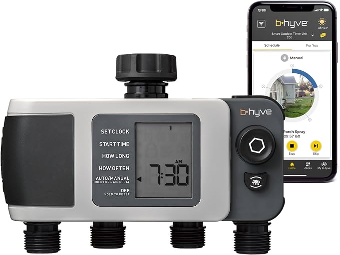 Orbit B-hyve XD 4-Port Smart Hose Watering Timer - App Controlled - Smart WeatherSense - Bluetooth Sprinkler Timer with Remote Control - Multi Outlet Yard Irrigation System - 24634