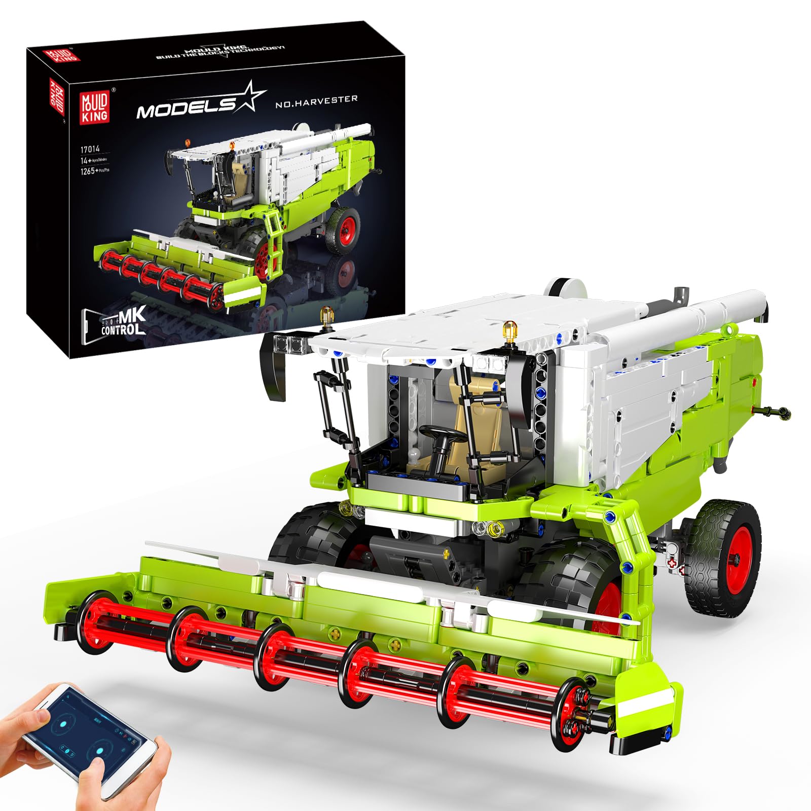 Mould King 17014 Technik ferngesteuert -Mähdrescher MOC-Elektrisch Combine Harvester Schwerlast-Baufahrzeug (1265+ Teile) Technologie Klemmbausteine Bausatz Claas Lexion 760 Traktor