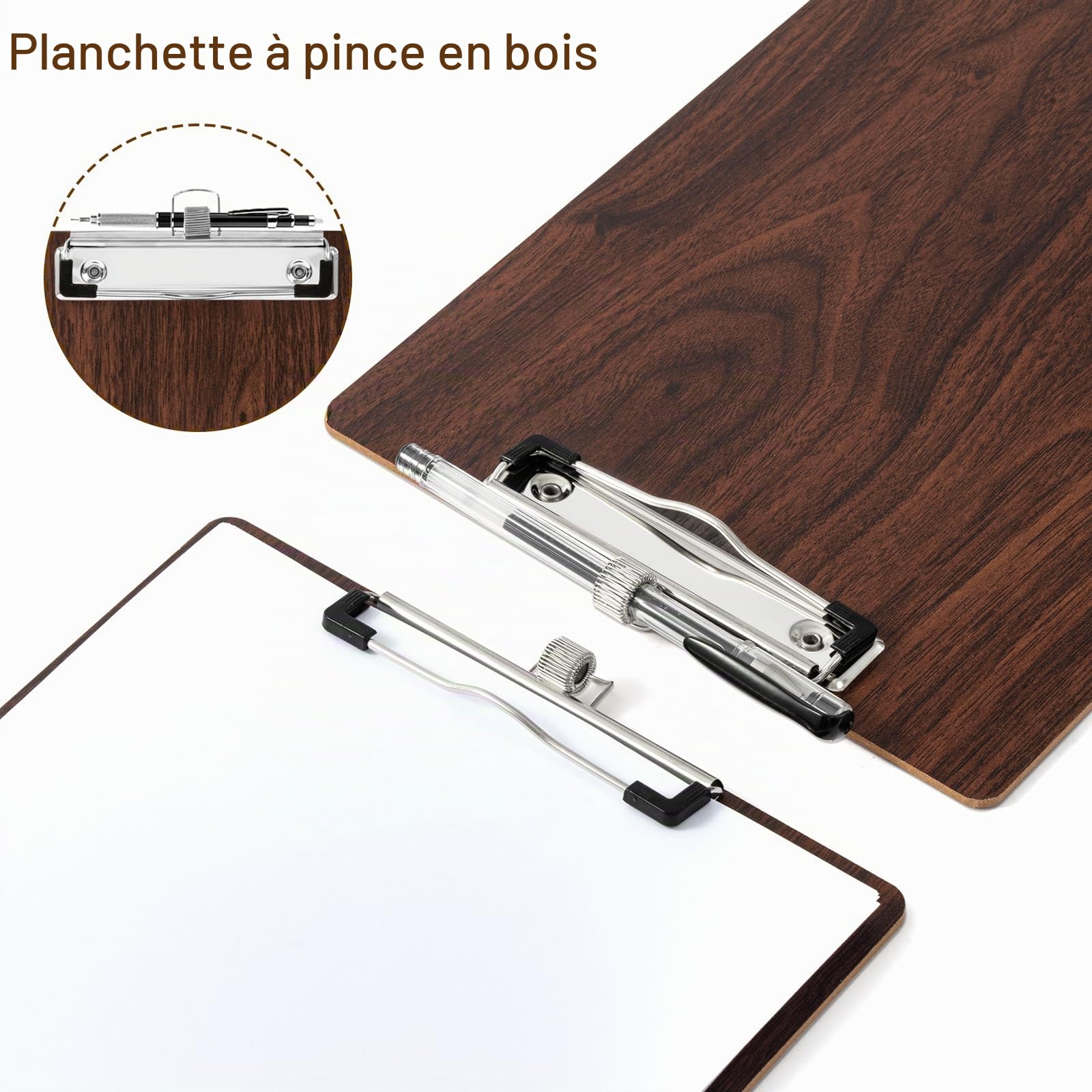 Porte-Blocs en Bois,Lot de 10 A4 Porte bloc,Porte Bloc avec Pince