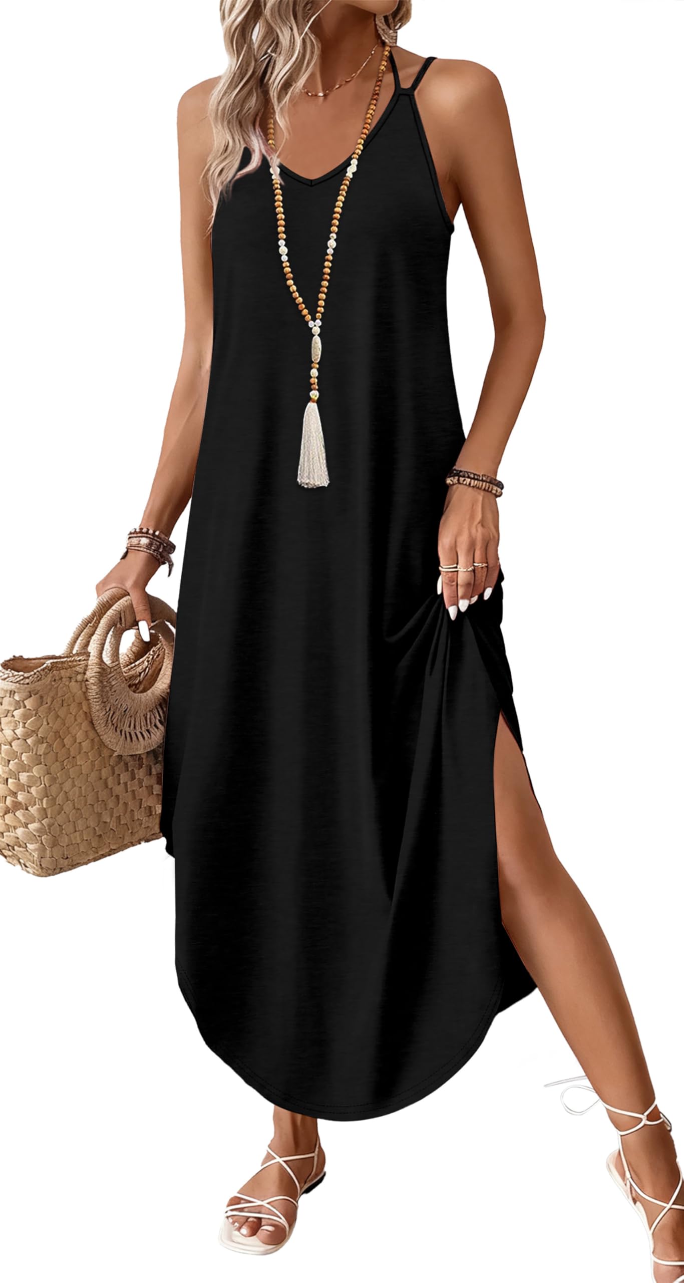 WIHOLL Summer Dresses for Women 2026 Maxi Dress Boho Halter Dress Sundresses Beach Vacation Clothes Travel Outfits