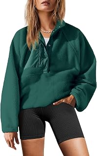 Womens Fuzzy Fleece Pullover Sherpa Sweatshirt Long Sleeve Button Down Sweater Winter Fleece Jacket with Pockets