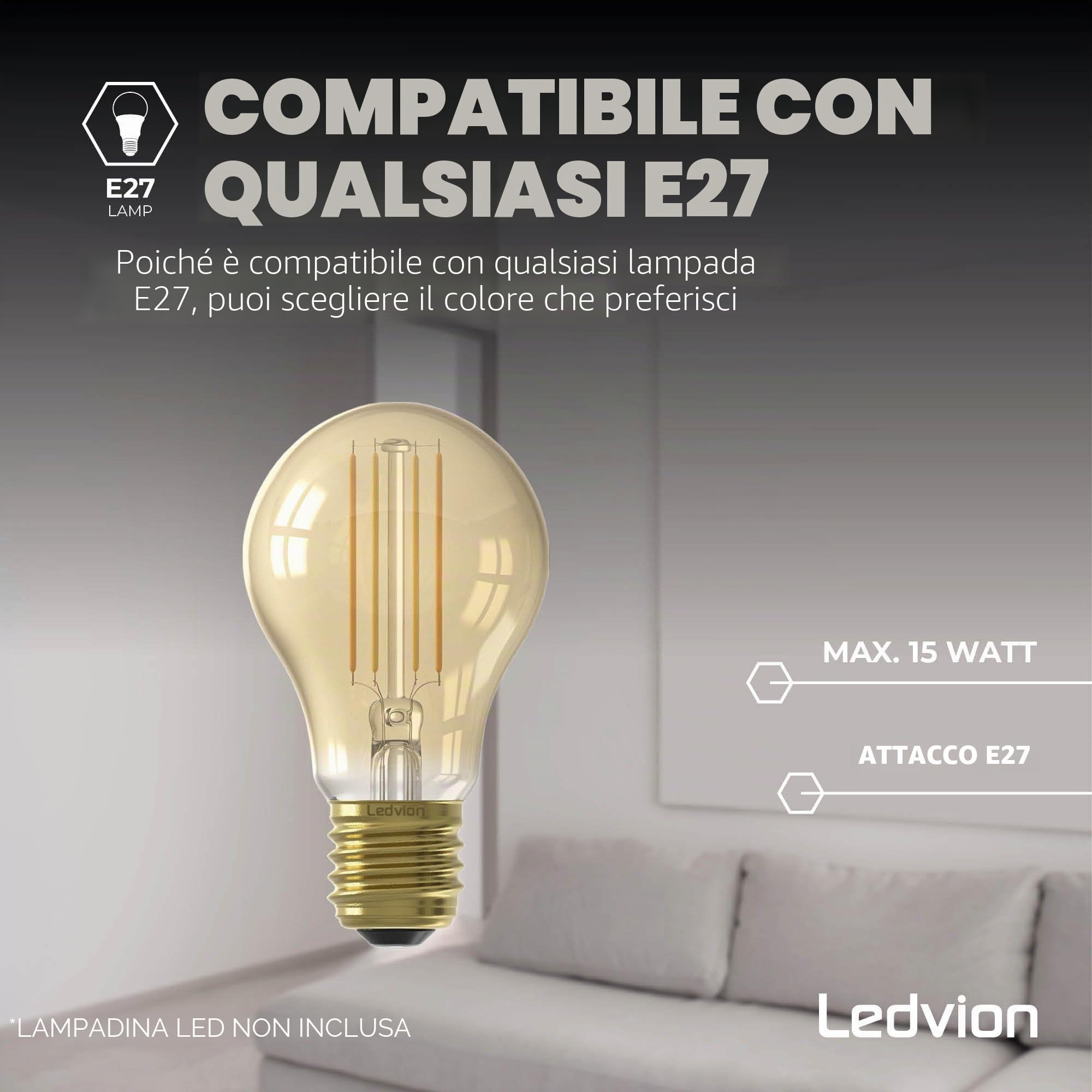 Ledvion - Lampada a Parete Nero, IP44, E27, Sensore di Movimento, Esterno