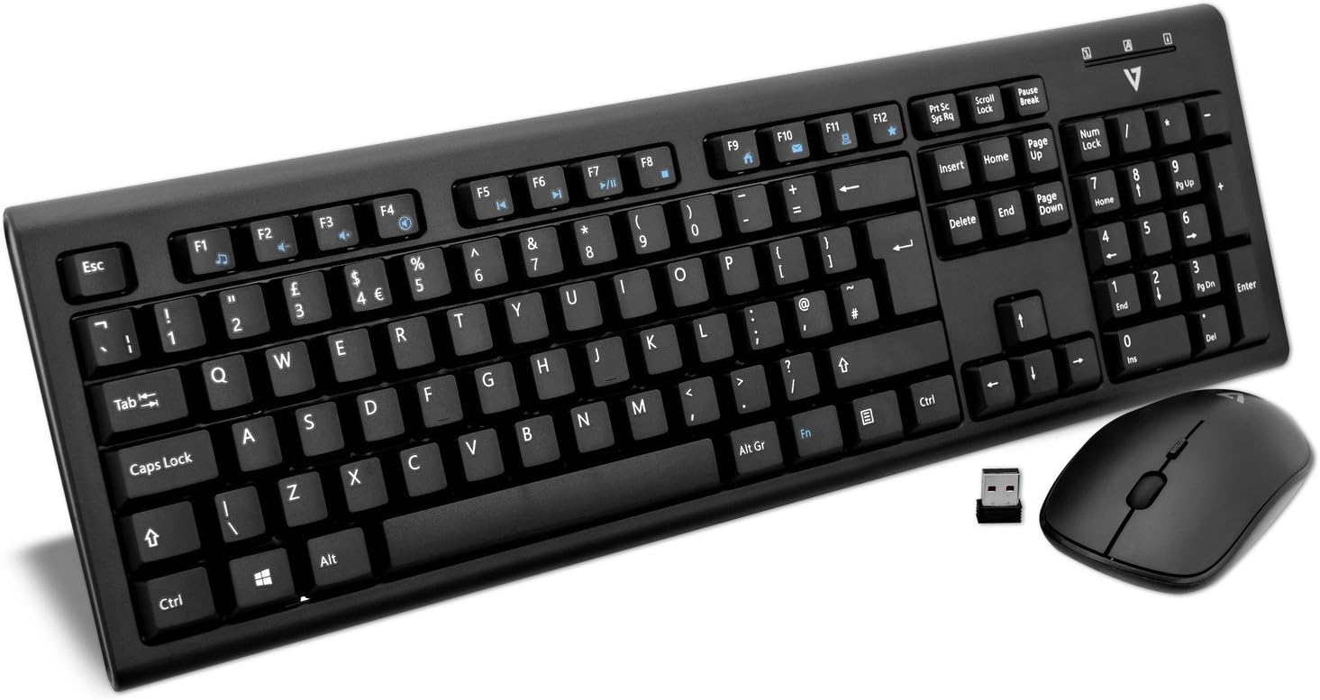 V7 CKW200UK Wireless Keyboard and Mouse Combo English Layout (UK, Media