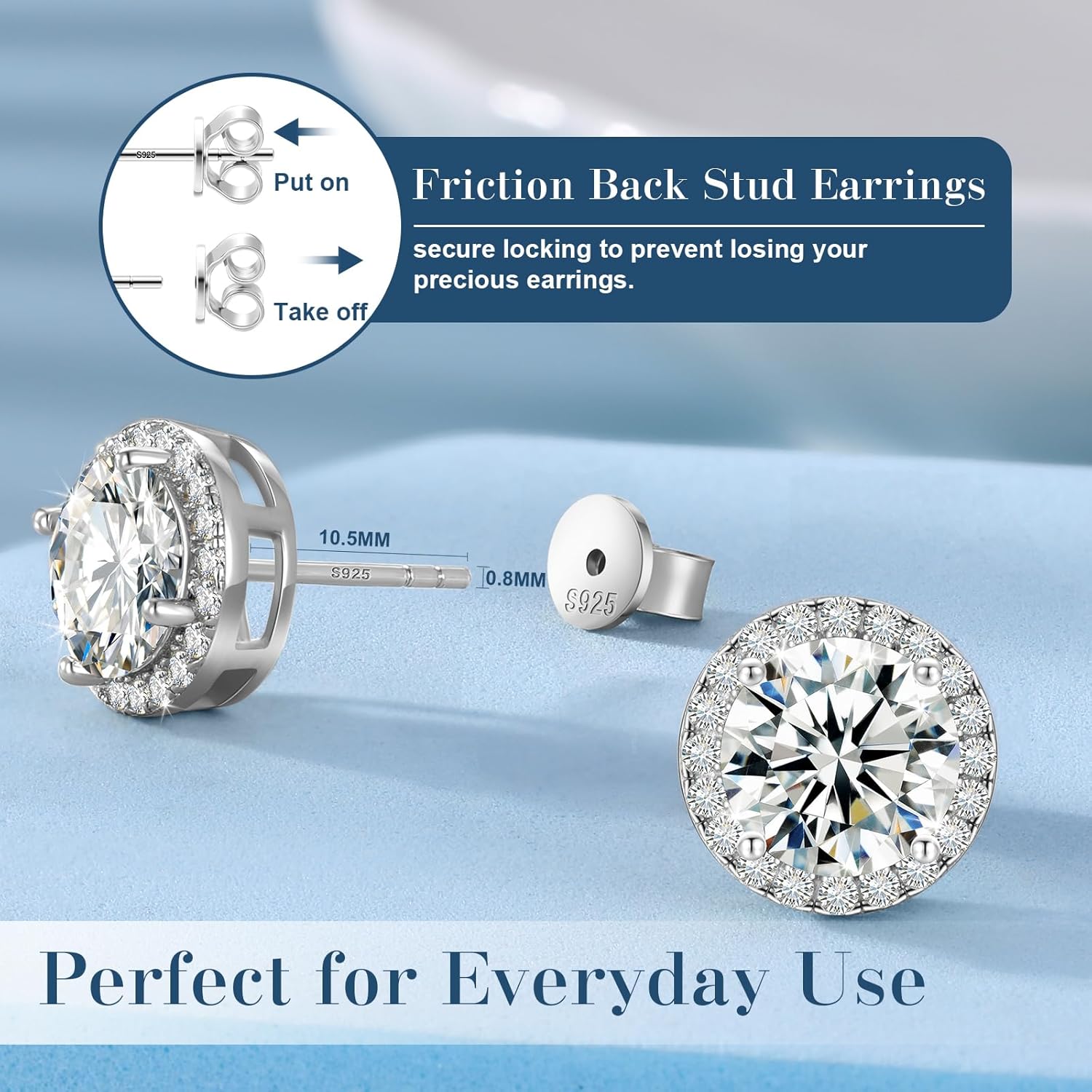 Moissanite Halo Earrings 0.2-4Carats(3-8mm) Moissanite Stud Earrings 18k Gold Over 925 Sterling Silver Earrings for Women Men D Color VVS1 Round Cluster Stud Push Back Ice Out Ear Studs - Image 4