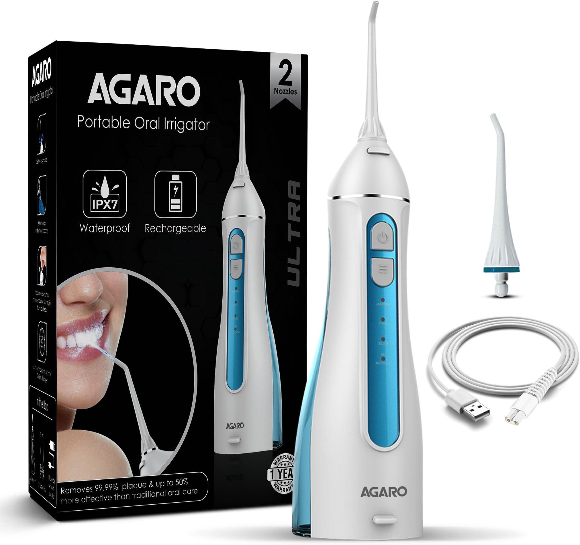 Oral Irrigator, Portable, Cordless & Rechargeable, 4 Cleaning Modes, IPX7 Waterproof with 200ml Water Tank, Flossing at Home & Travel, Oral Flosser, Dental Flosser for teeth