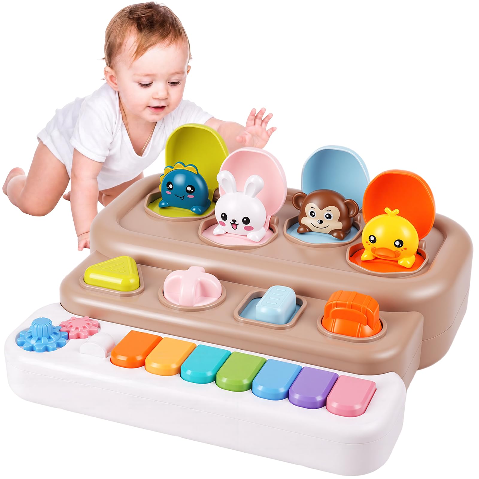 Mini Interaktives Pop-Up-Tierspielzeug mit Klaviertasten, Musik & Lichtern, Montessori Ursache und Wirkung Spielzeug für 3+ Jahre, STEM Feinmotorik, Babyspielzeug für Säuglinge 6-12 Monate, Kleinkind
