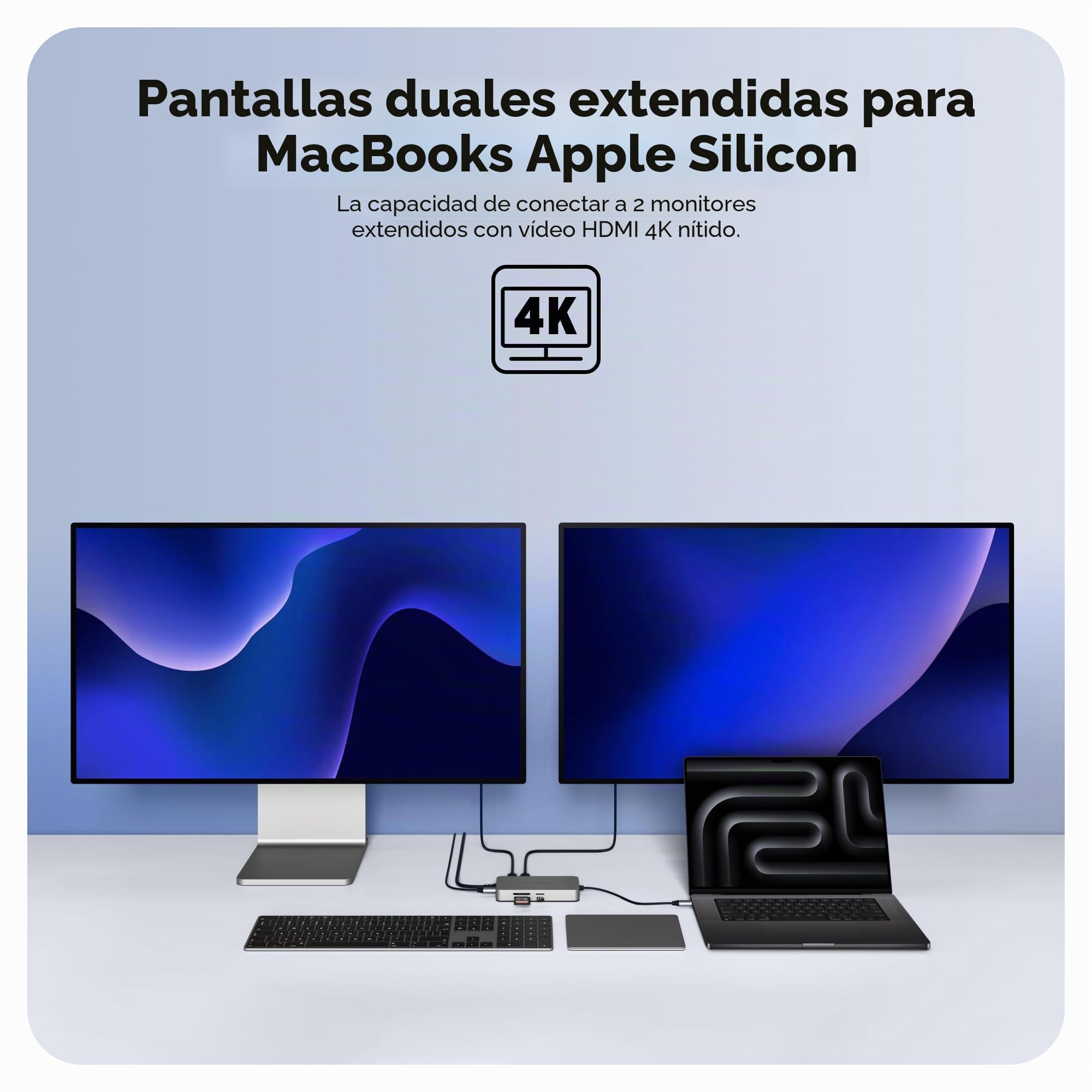 Hyper HDM1H-GL Hub USB-C HyperDrive Dual 4K HDMI 10 en 1 para MacBooks M1/M2 con 10 Puertos Esenciales - Plata