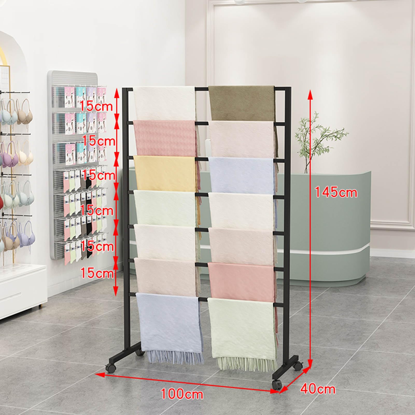 Generisch Freistehender Schalständer Aus Metall Mit Rollen,Handtuch- Und Schalständer Für Den Einzelhandel Inselschelf,gürtel-Anzug-Hosen-hängeständer,kommerziell Fabricorganizer-Rack Hängestange