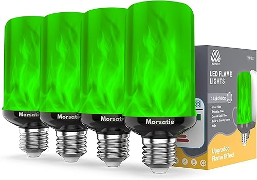 Miniatura 9 de Llama mejorada bombillas LED Morsatie con llama, 4 modos de luz parpadeantes con sensor de gravedad, bombilla de fuego E26 para Halloween, Navidad,