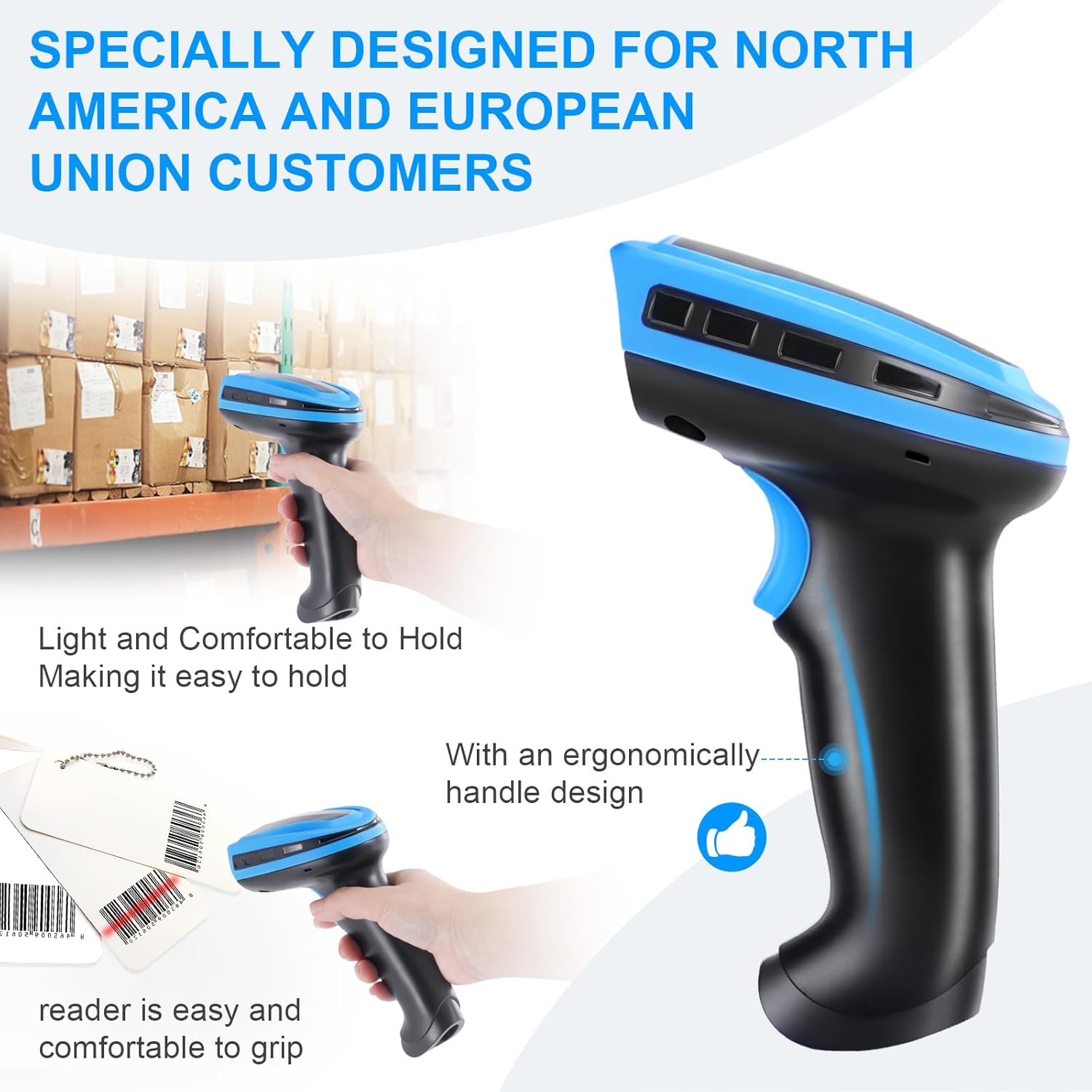 Barcode Scanner Wireless, Rechargeable 1D Laser Bar Code Scanners, Handheld Barcode Scanner Versatile 2 in 1 2.4Ghz Wireless and USB 2.0 Wired
